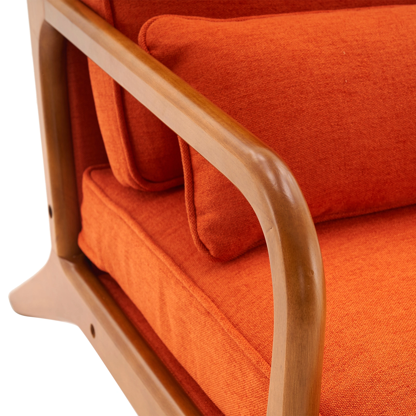 Oak Armrest Accent Chair, Single Upholstered Lounge Chair with Solid Oak Frame, Burnt Orange Indoor Leisure Chair view 21