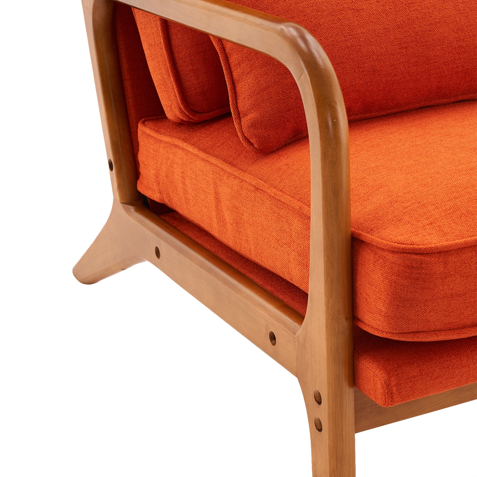Oak Armrest Accent Chair, Single Upholstered Lounge Chair with Solid Oak Frame, Burnt Orange Indoor Leisure Chair view 23