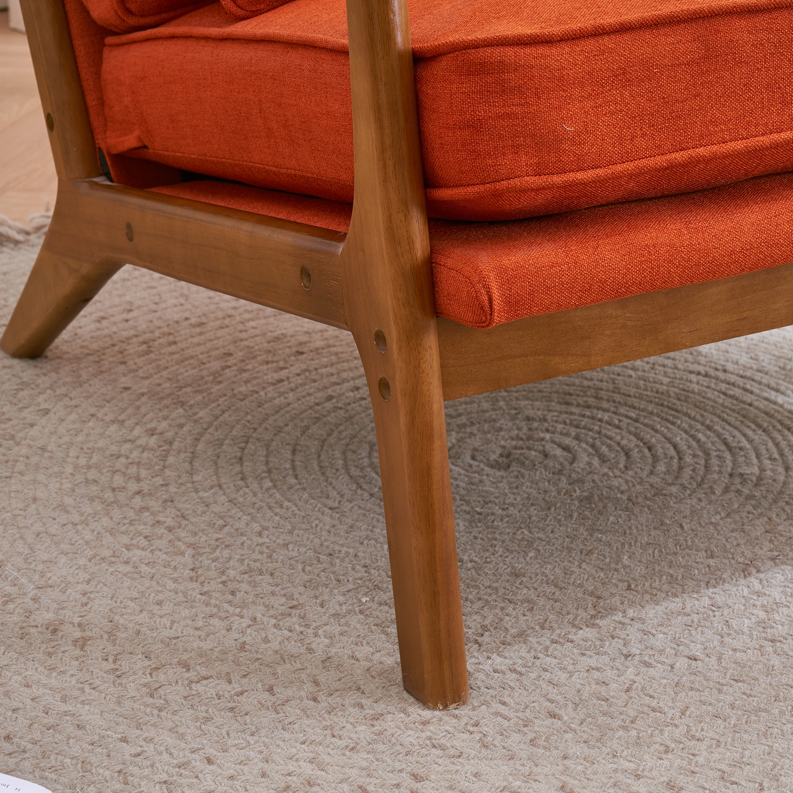 Oak Armrest Accent Chair, Single Upholstered Lounge Chair with Solid Oak Frame, Burnt Orange Indoor Leisure Chair view 26
