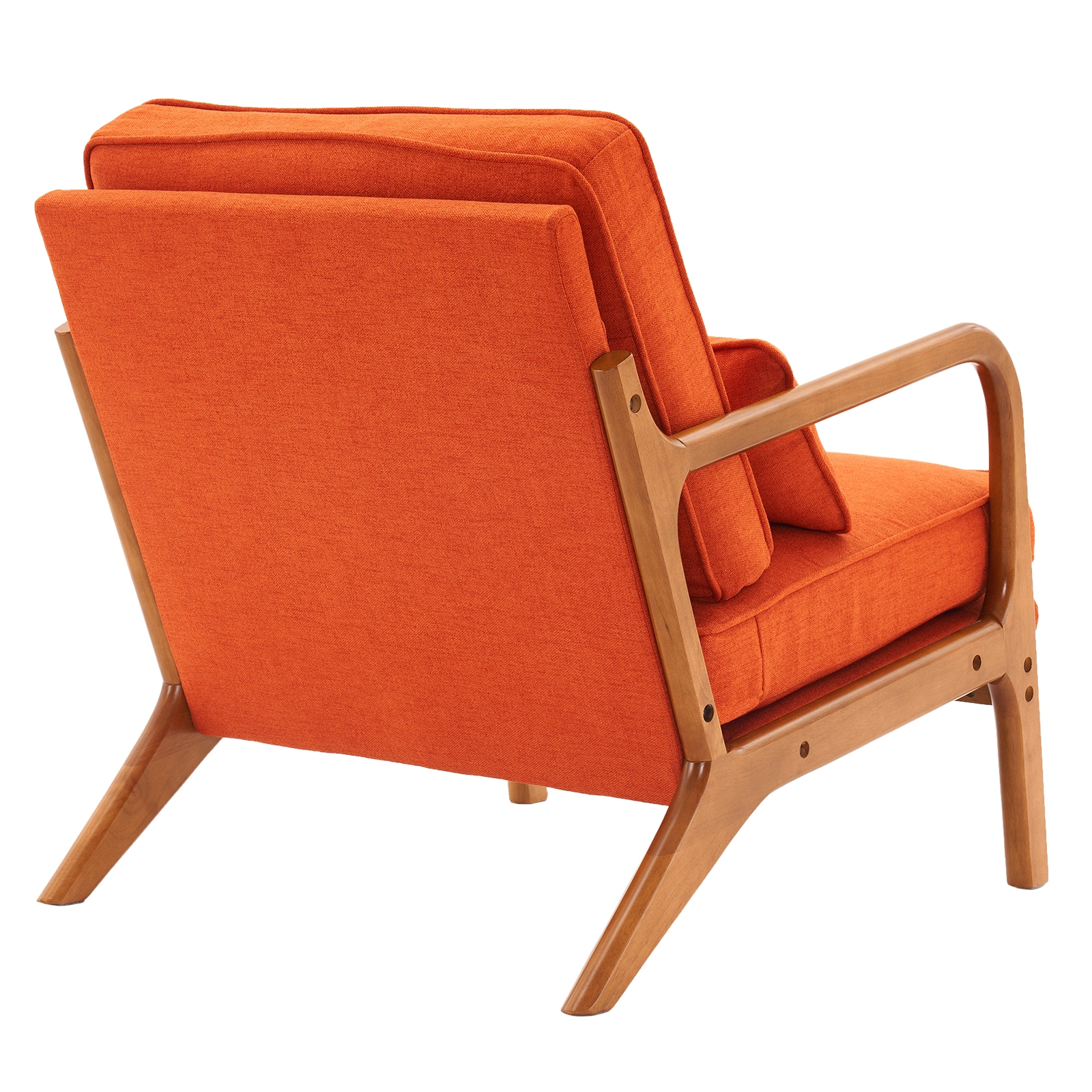Oak Armrest Accent Chair, Single Upholstered Lounge Chair with Solid Oak Frame, Burnt Orange Indoor Leisure Chair view 33