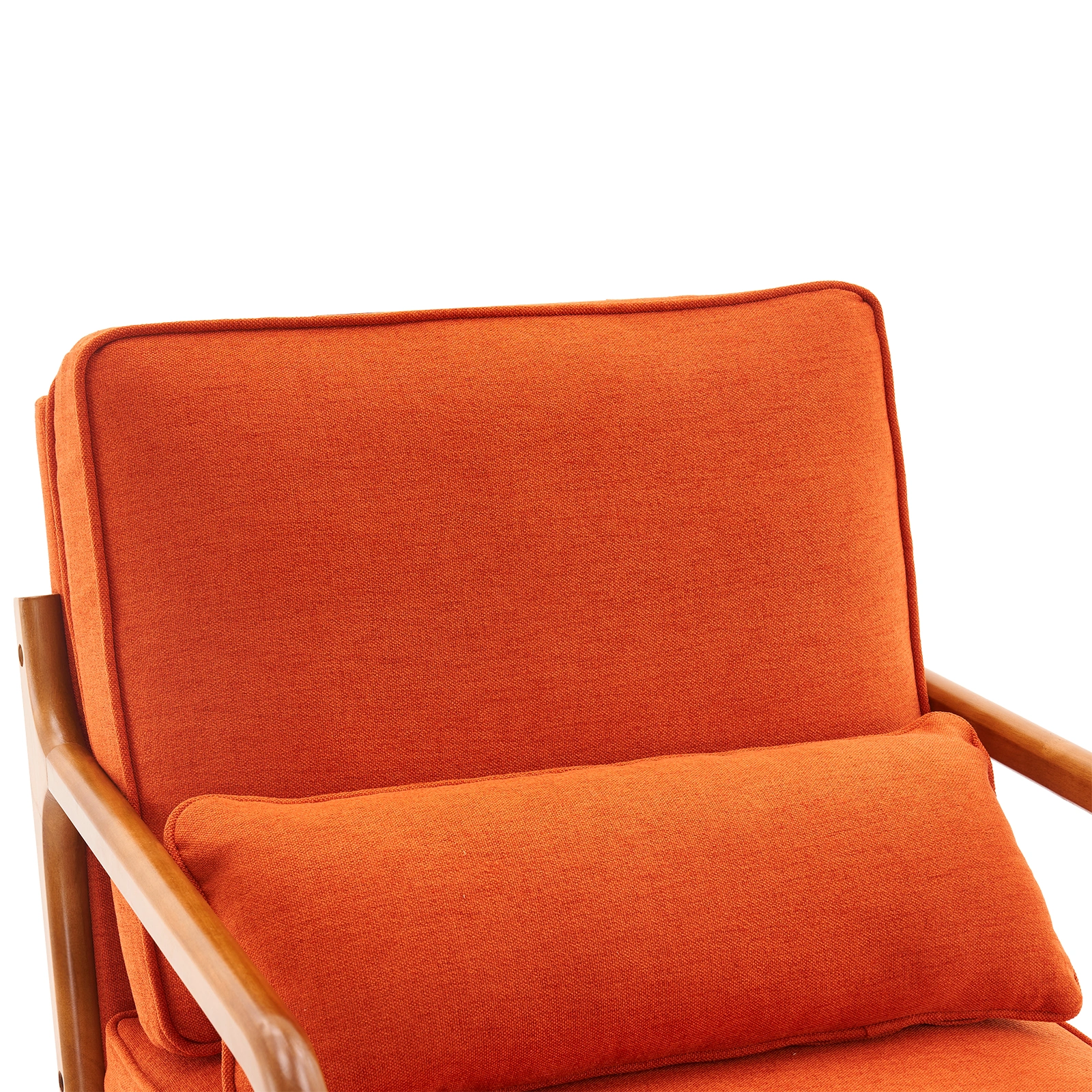 Oak Armrest Accent Chair, Single Upholstered Lounge Chair with Solid Oak Frame, Burnt Orange Indoor Leisure Chair view 4