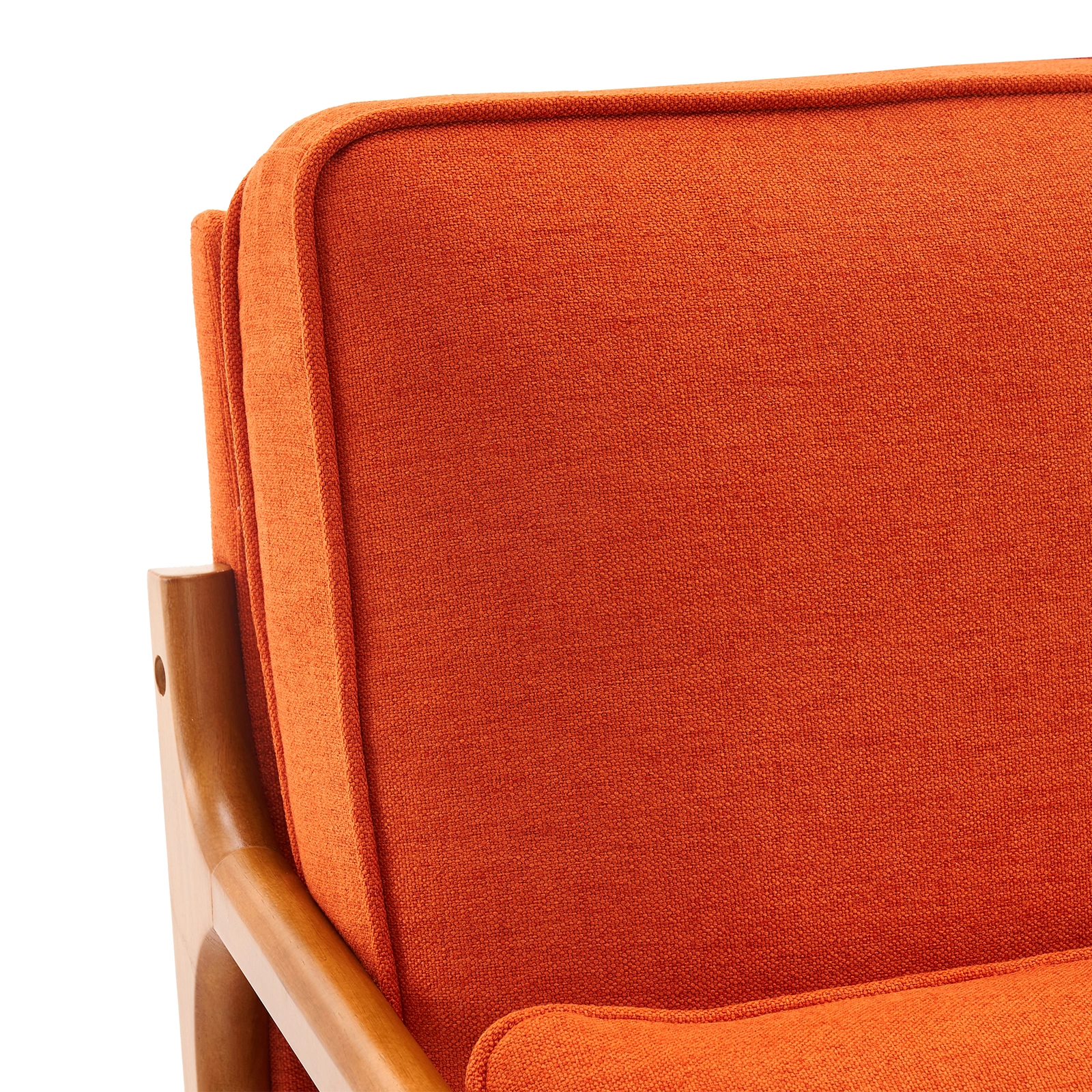 Oak Armrest Accent Chair, Single Upholstered Lounge Chair with Solid Oak Frame, Burnt Orange Indoor Leisure Chair view 5