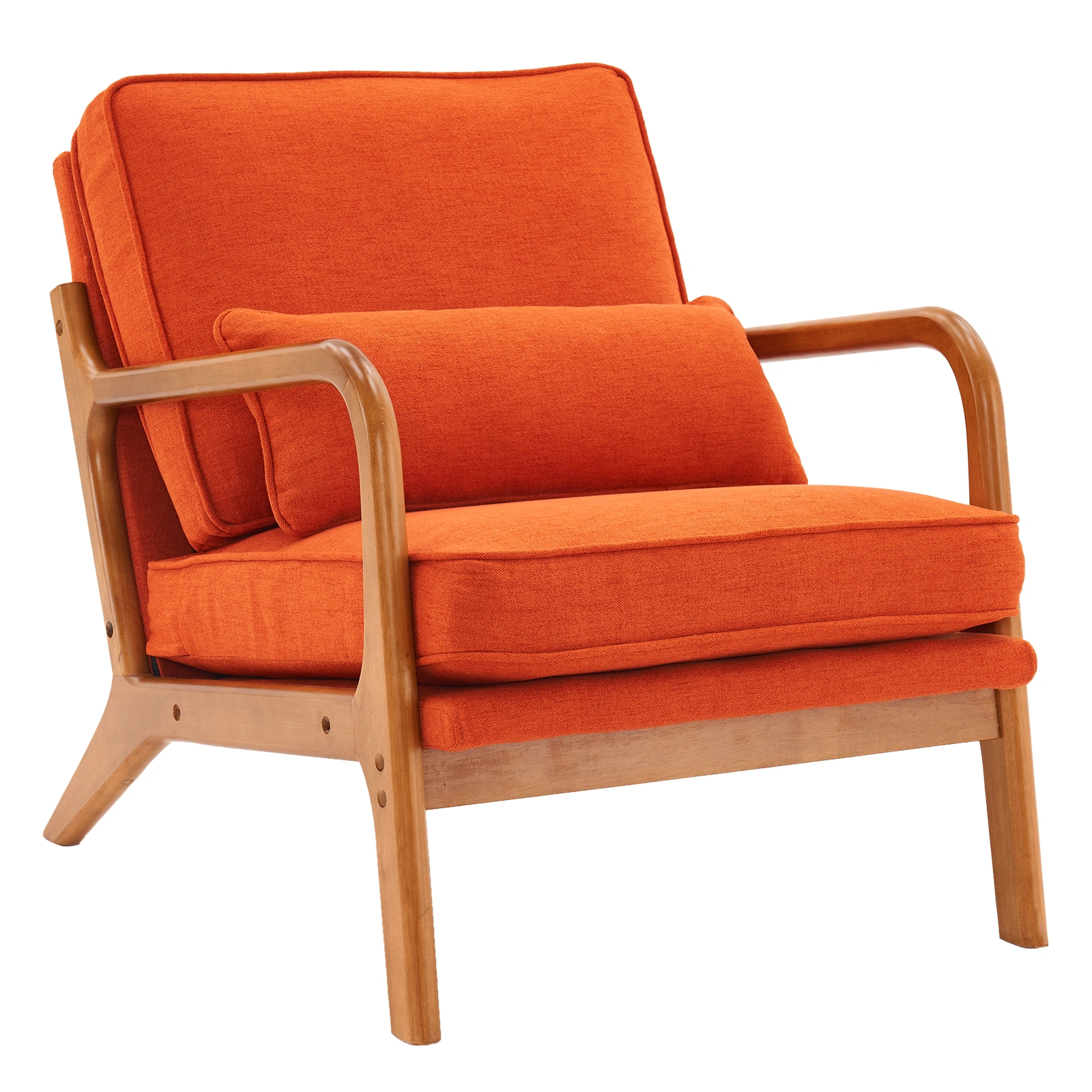 Oak Armrest Accent Chair, Single Upholstered Lounge Chair with Solid Oak Frame, Burnt Orange Indoor Leisure Chair view 7