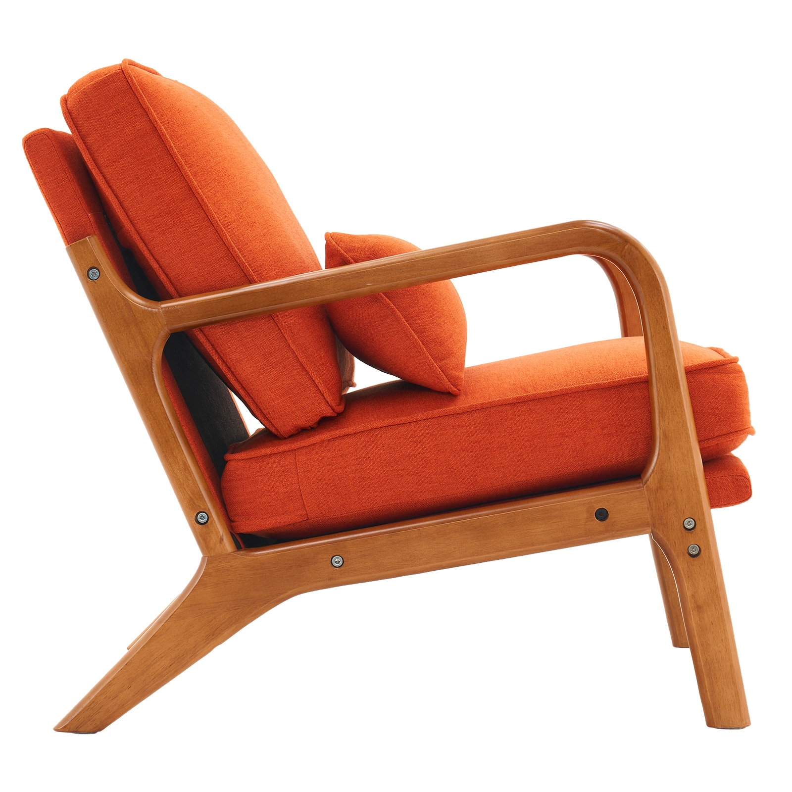 Oak Armrest Accent Chair, Single Upholstered Lounge Chair with Solid Oak Frame, Burnt Orange Indoor Leisure Chair view 8
