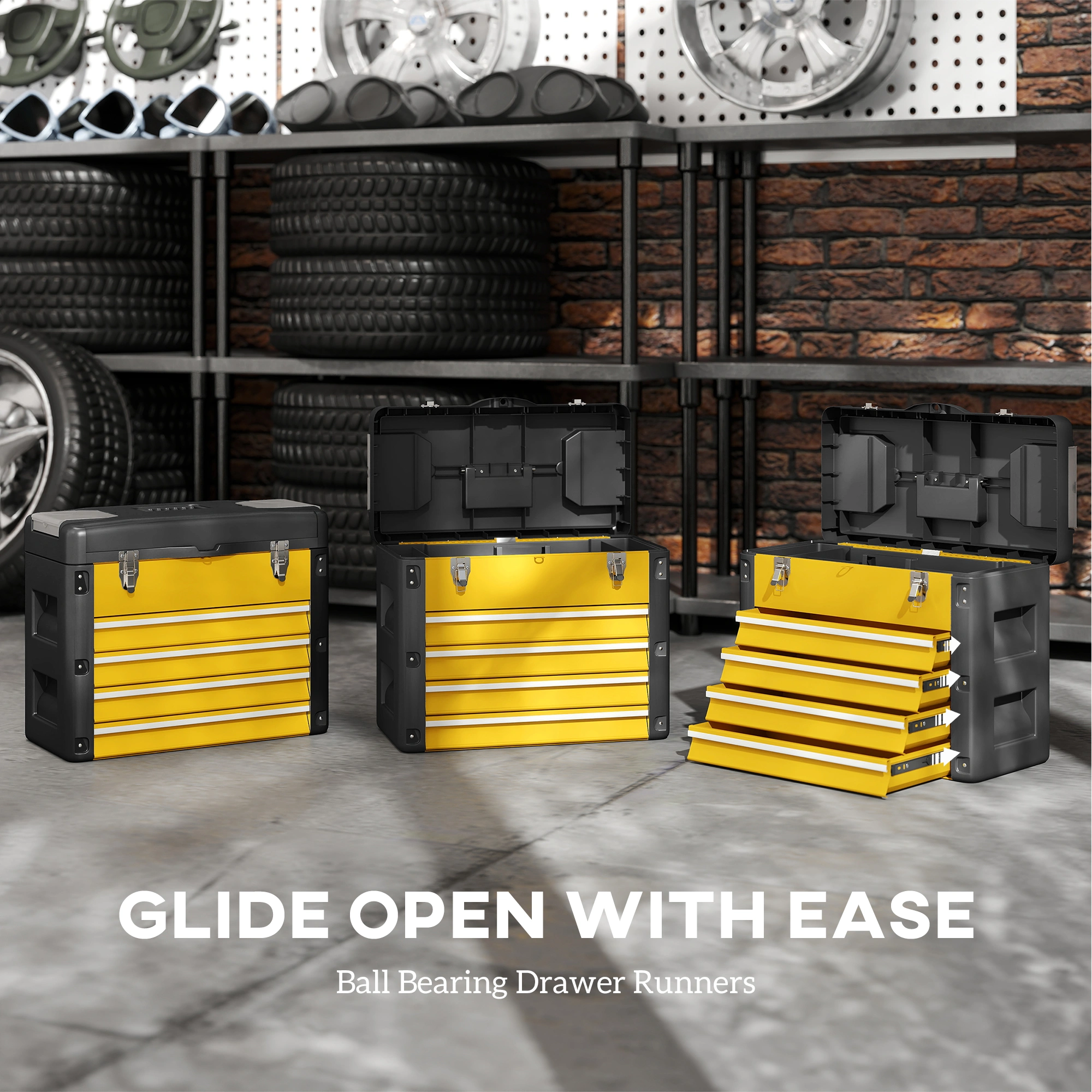 Heavy Duty Steel Tool Box, Large Capacity Storage Chest with Lockable Lid, Organized Multi-Compartment Portable Work Box for Garage & Workshop view 4
