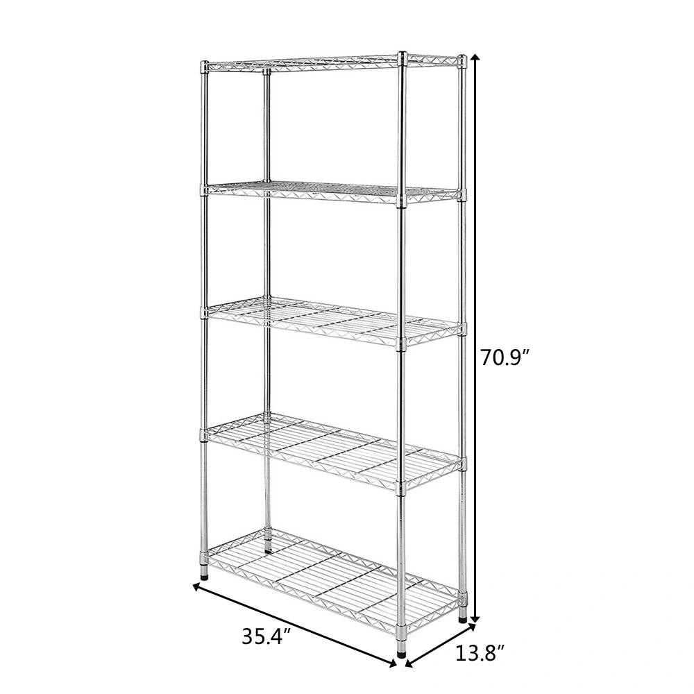 5-Tier Chrome Plated Steel Shelving Unit, Heavy Duty Wire Storage Rack 180x90x35cm, Adjustable Metal Shelf for Garage, Warehouse, Kitchen view 15