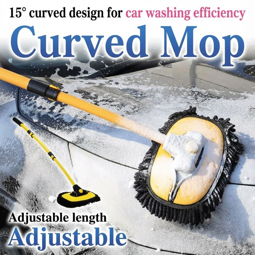 Telescopic Car Wash Brush Kit with Mop Attachment, Adjustable Long Handle Vehicle Cleaning Tool view 2