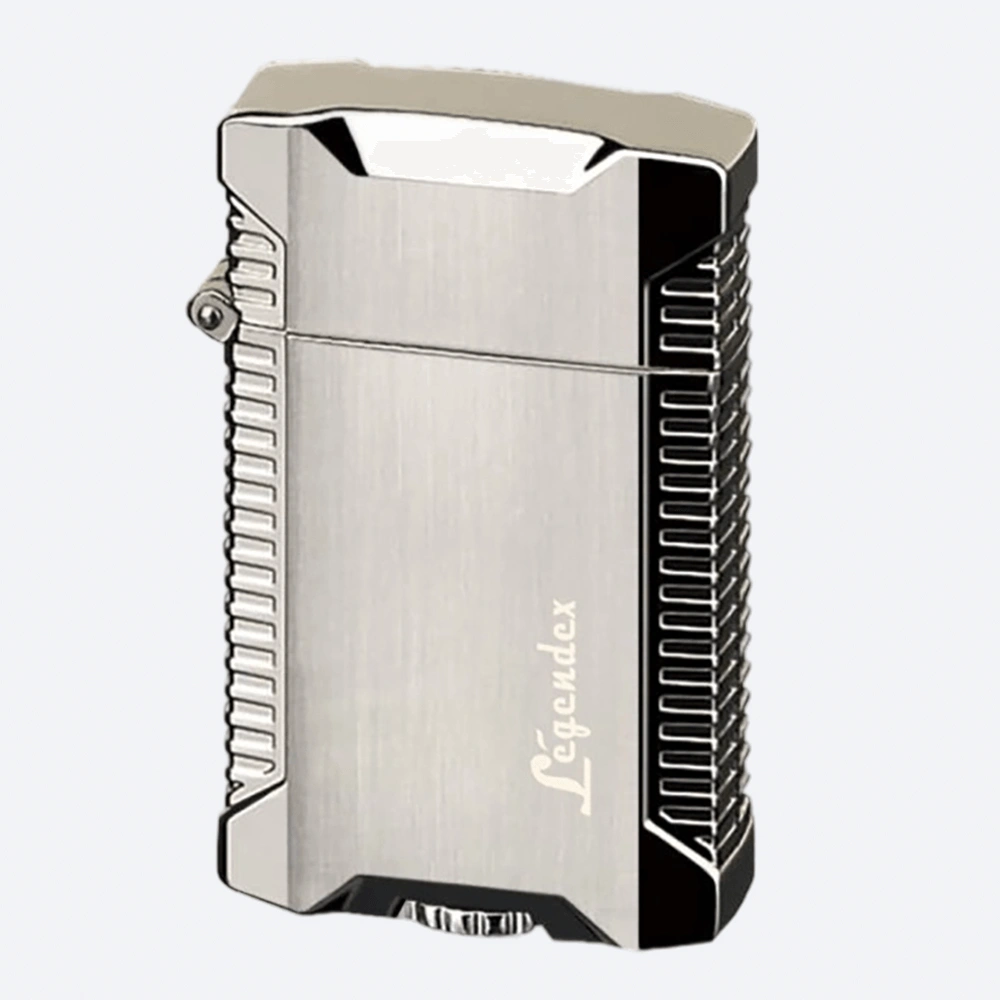 LEGENDIX PICNICKER Double Torch Lighter White Nickel Refillable Adjustable Flame Cigar Outdoor Kitchen