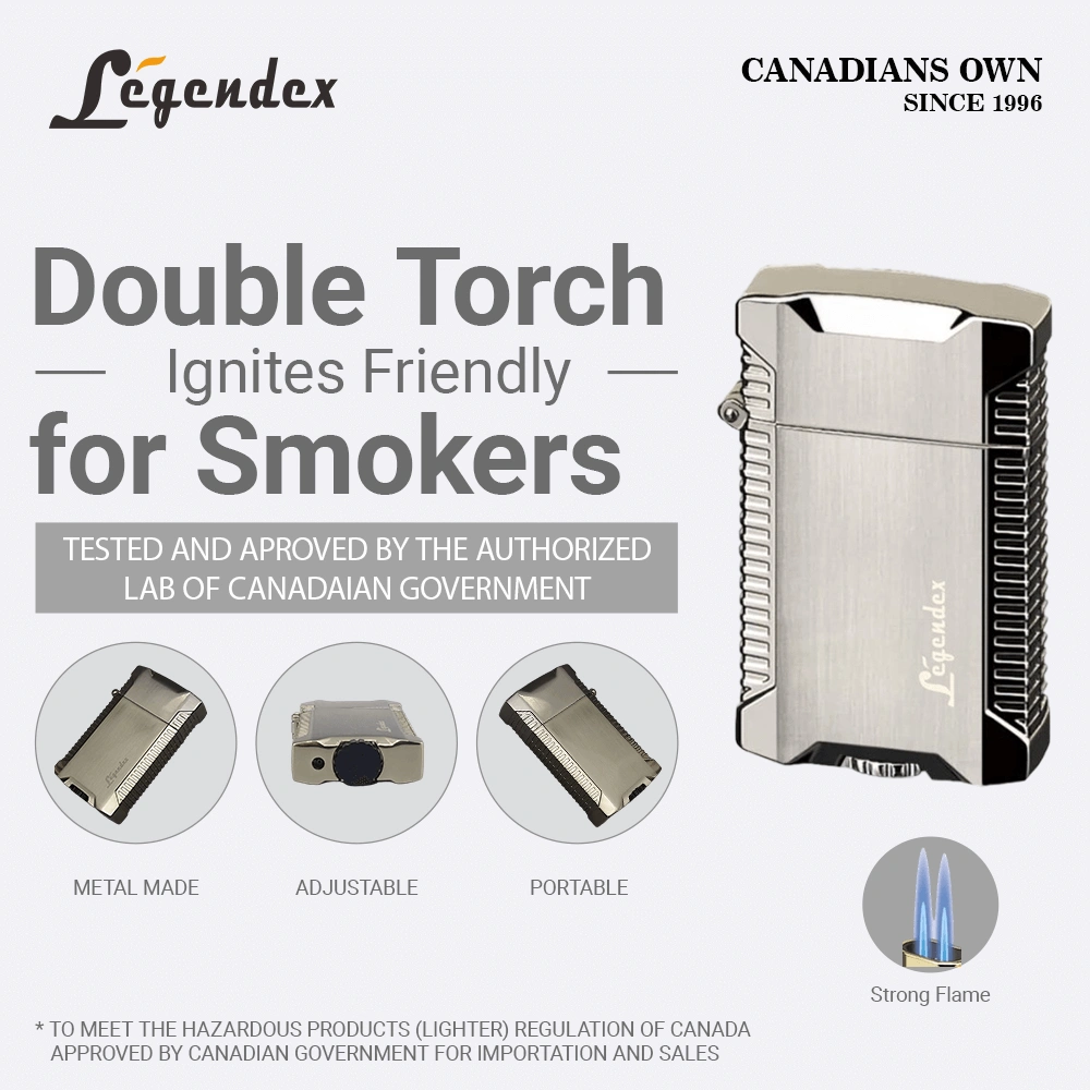 LEGENDIX PICNICKER Double Torch Lighter White Nickel Refillable Adjustable Flame Cigar Outdoor Kitchen view 2