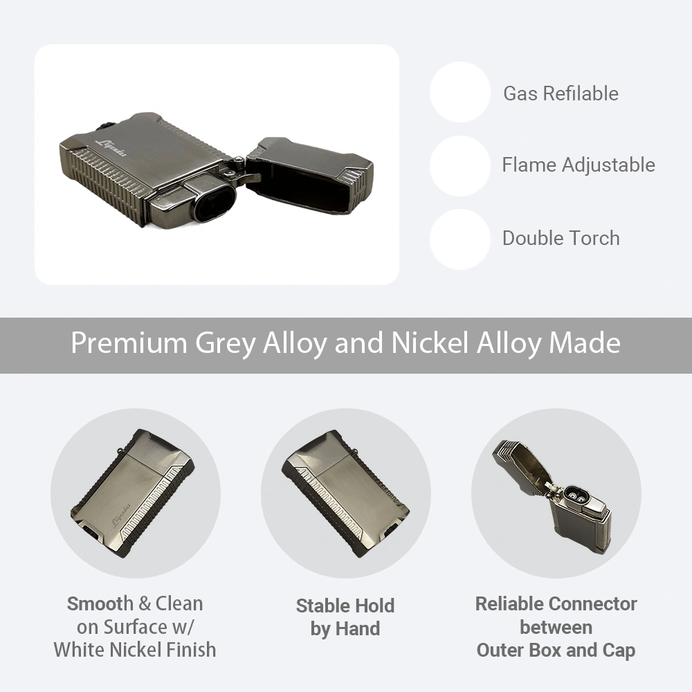 LEGENDIX PICNICKER Double Torch Lighter White Nickel Refillable Adjustable Flame Cigar Outdoor Kitchen view 4