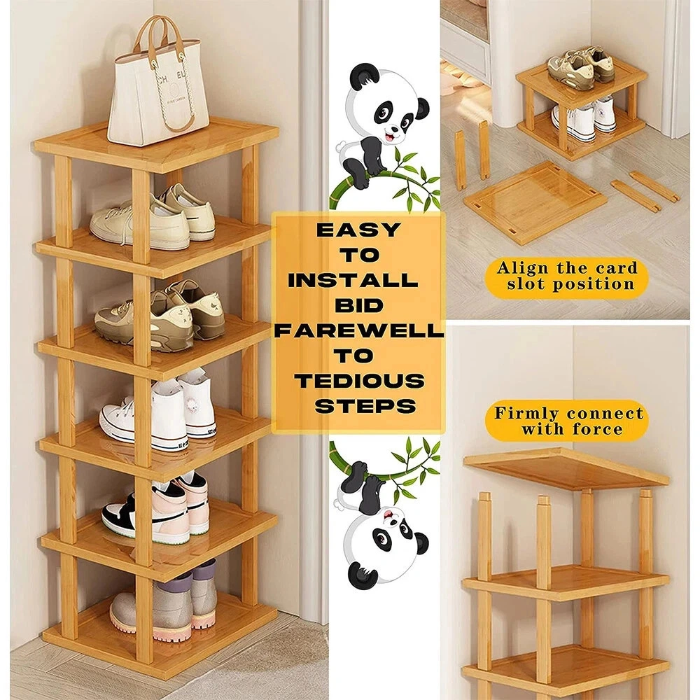 6-Tier Bamboo Shoe Rack, Vertical Space Saving Corner Shoe Organizer Shelf, UK