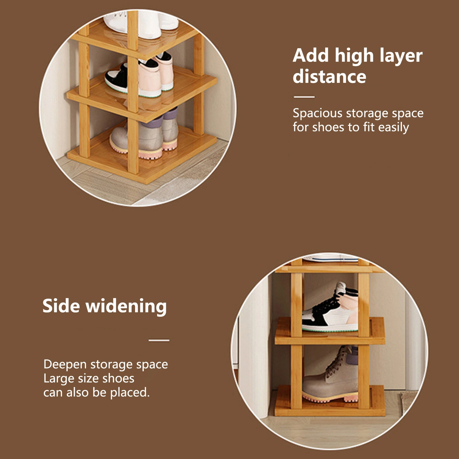 6-Tier Bamboo Shoe Rack, Vertical Space Saving Corner Shoe Organizer Shelf, UK view 5