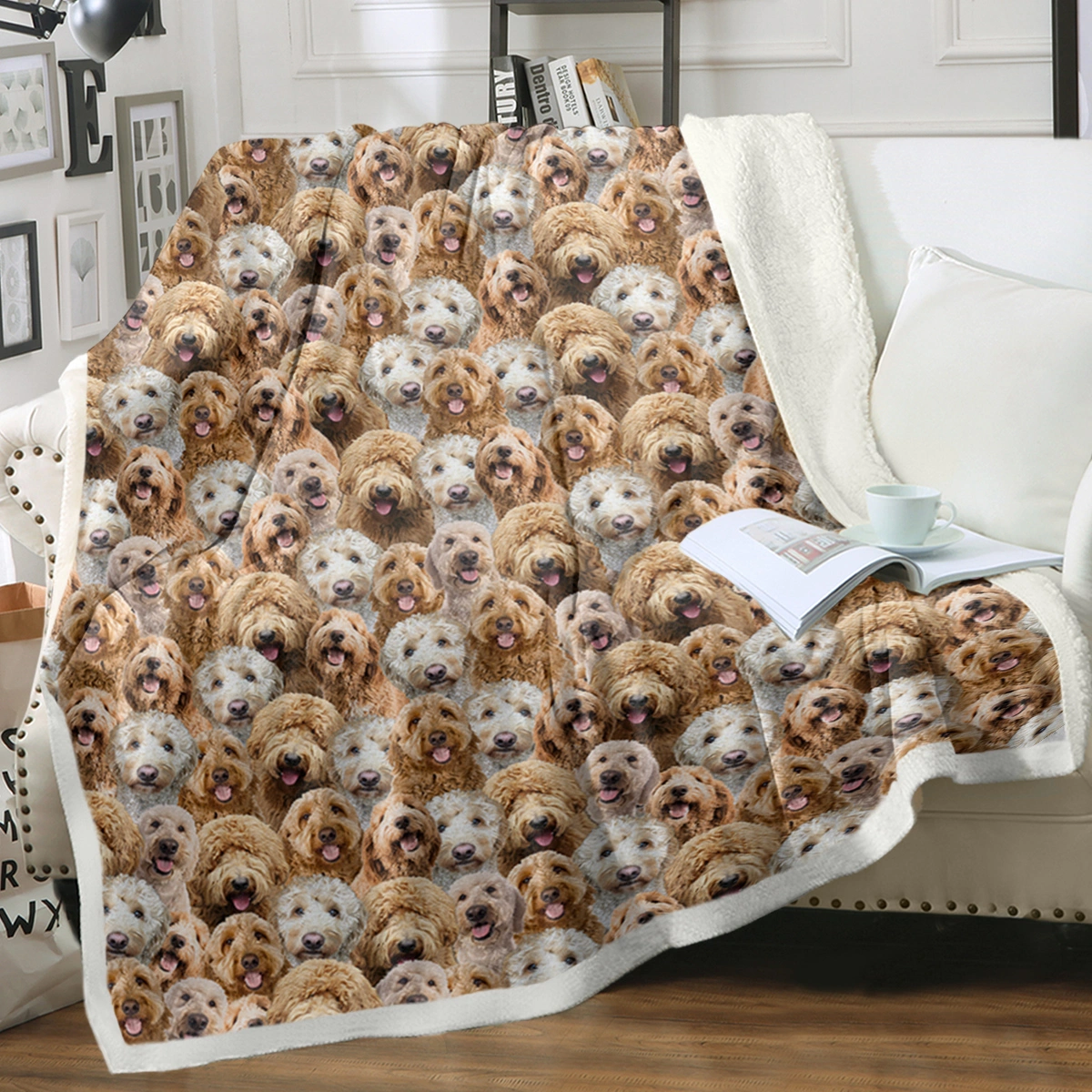 Cockapoo Fleece Blanket Sherpa Throw Blanket 150x200cm Cute Puppy Dog Animal Pattern Fuzzy Blanket for Kids Adults Women Gift