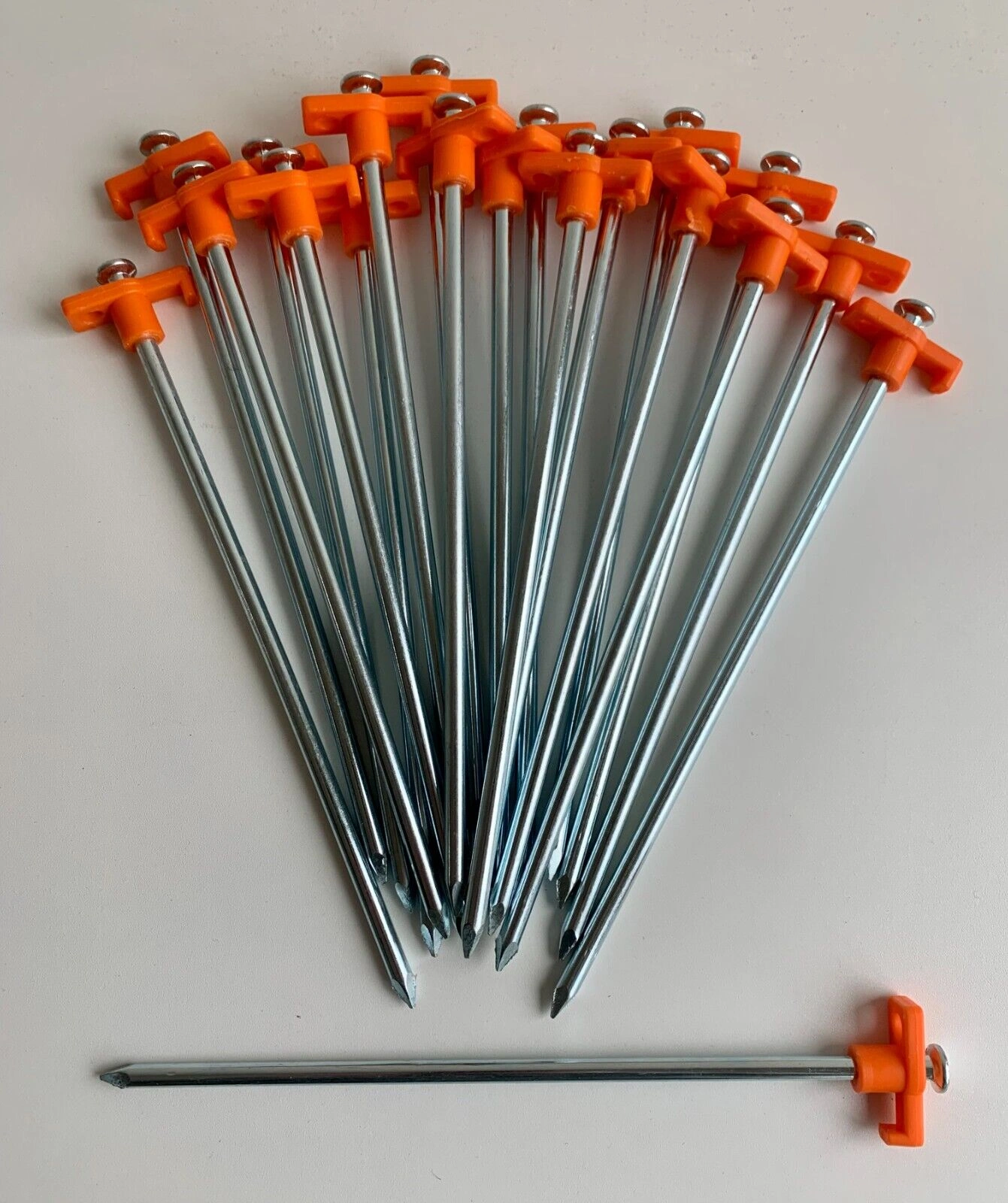 20x Heavy Duty Rock Pegs 25cm - Hi Vis Hook Top Ground Stakes for Camping Tent Awning