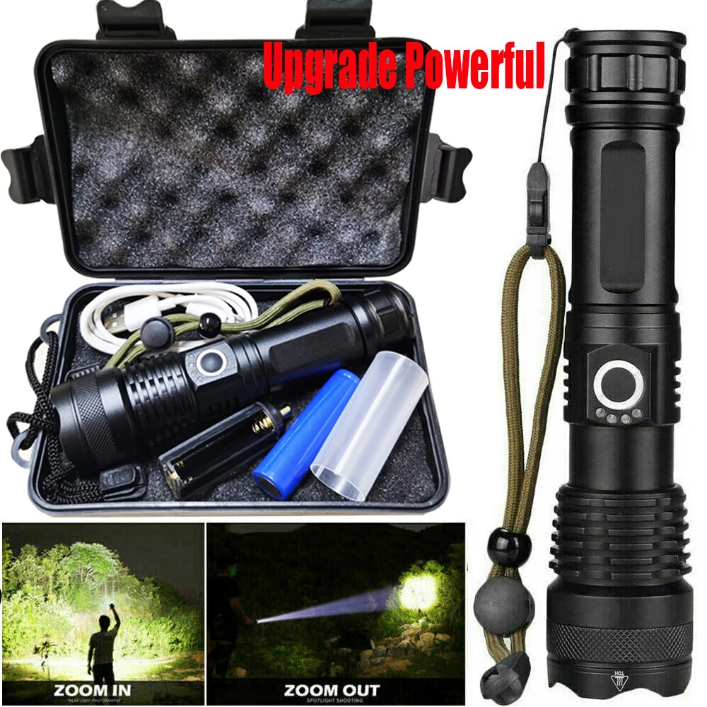 USB Rechargeable LED Flashlight 5-Mode Outdoor Camping Hiking Light Kit with Box