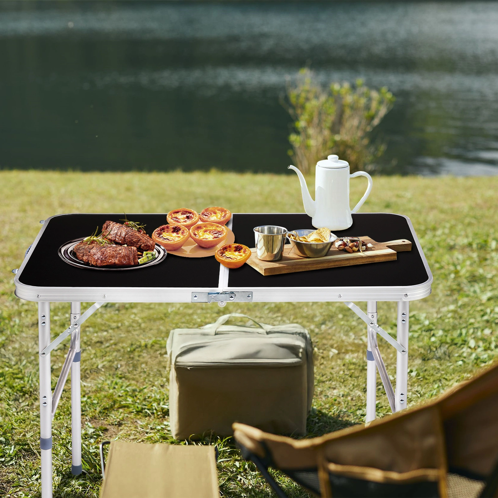 3ft Aluminum Alloy Folding Table Black view 6