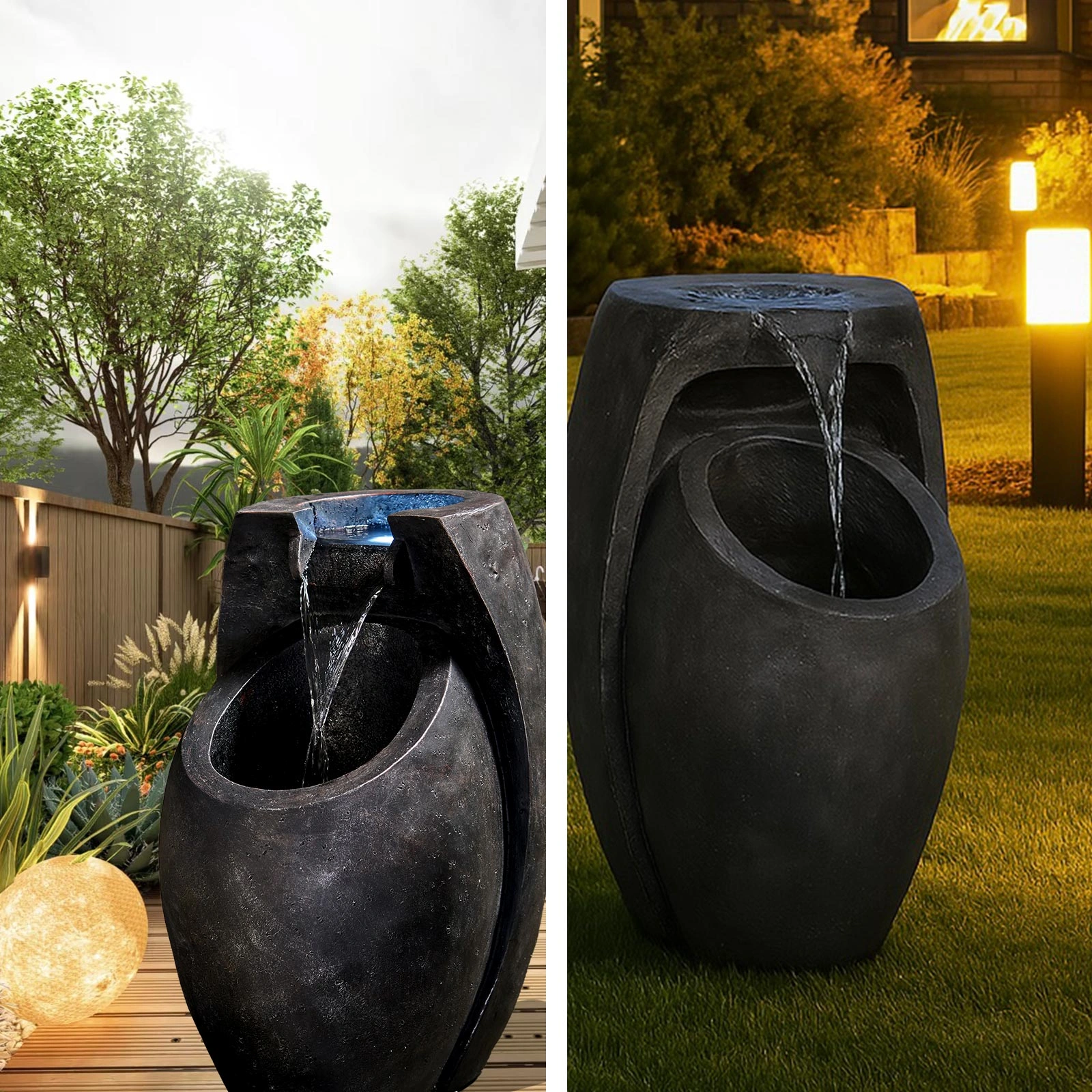 Backyard Water Fountain – 21.5" Tall Floor Standing Fountain, Indoor/Outdoor Modern Two-Tier Waterfall for Garden, Patio, or Yard Décor view 7