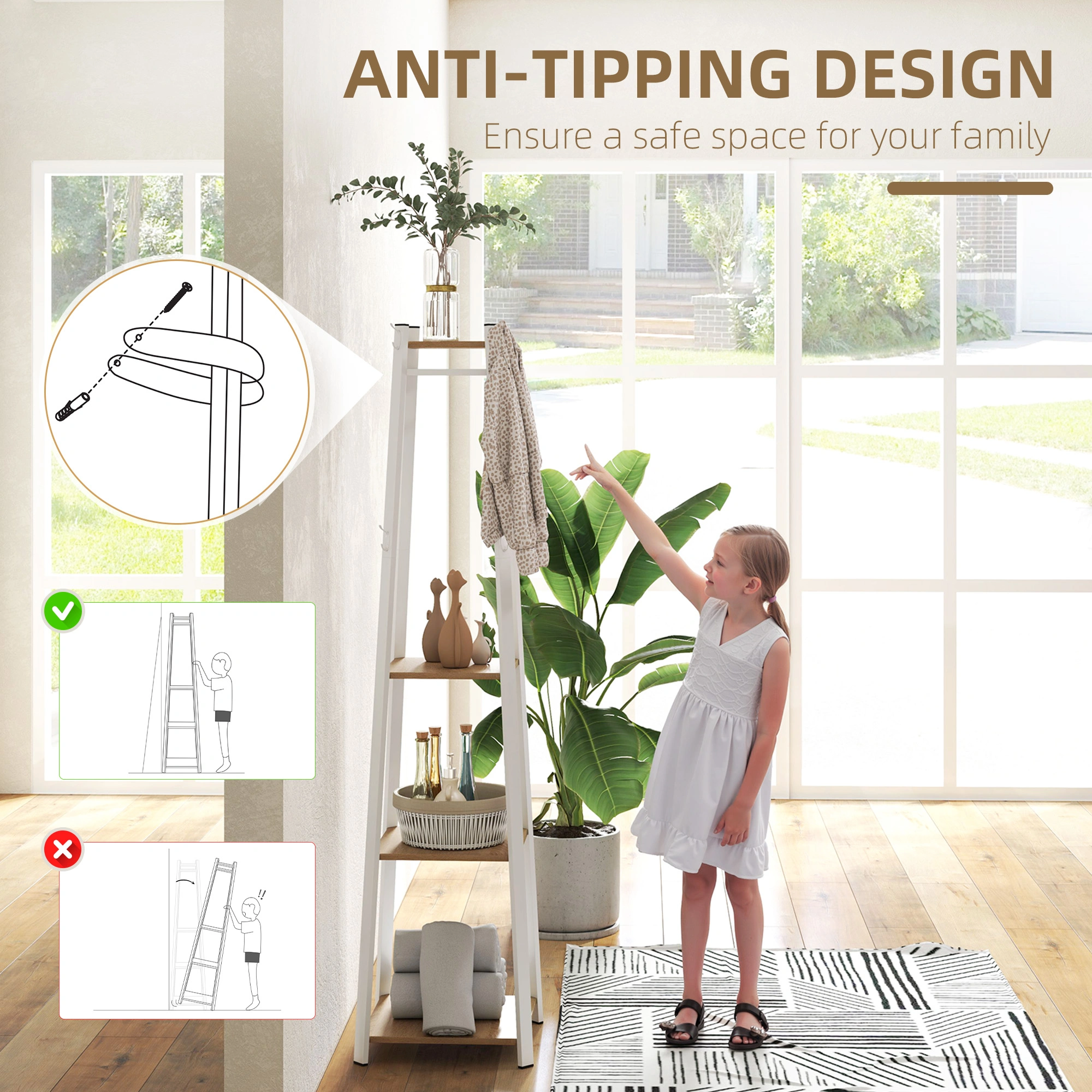 Heavy Duty Coat Racks Wall Mounted, Freestanding Entryway Hook Rack for Jacket, Hat, Bag view 4