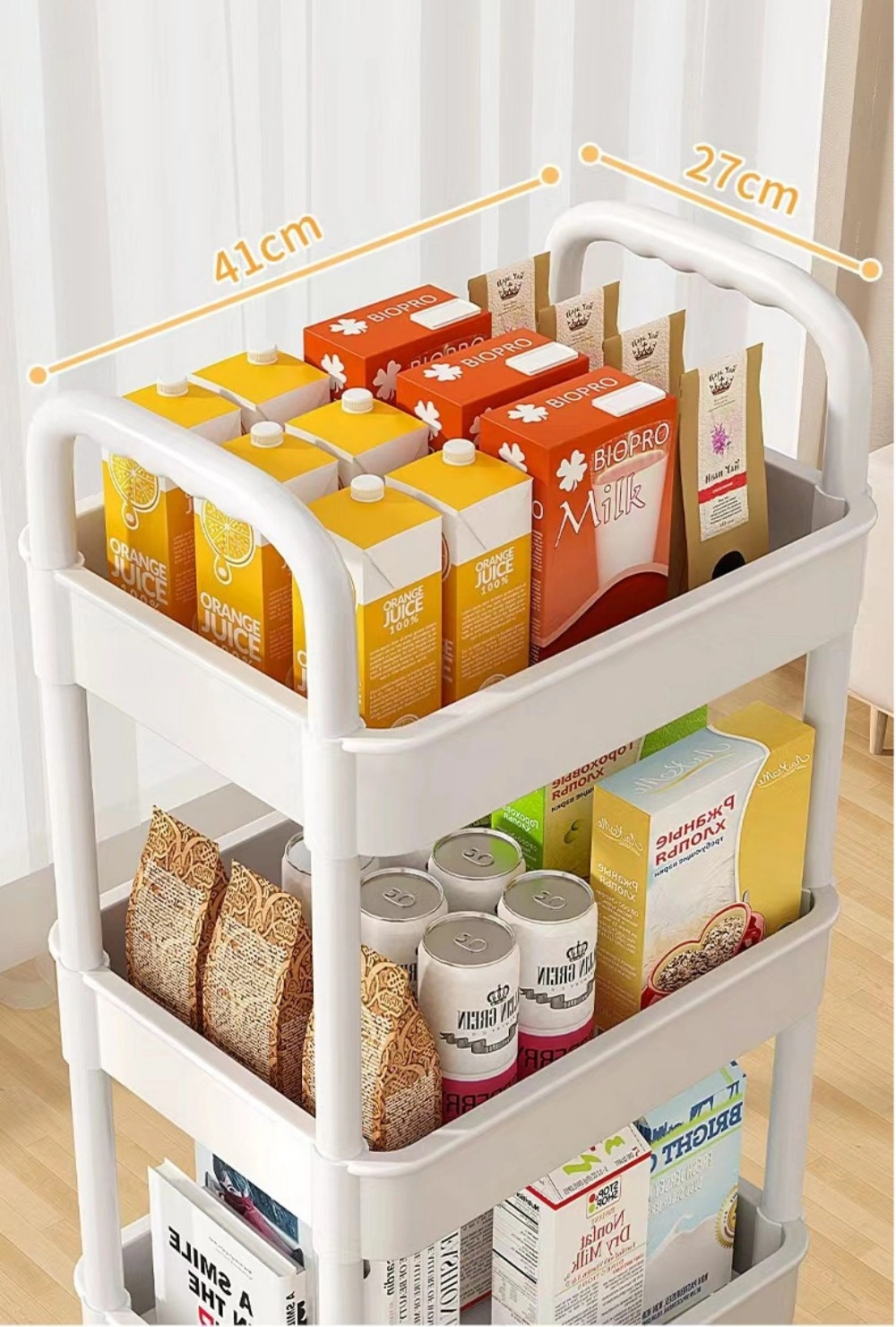 3-Tier Rolling Cart Storage Shelf - Black Mobile Utility Cart for Kitchen, Bathroom & Laundry Organization view 5