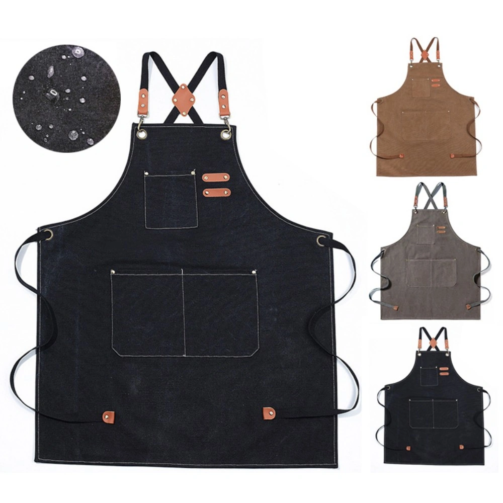 Chef Apron Denim Canvas with Pocket, Gray Adjustable Neck Waiststraps for Kitchen Cooking BBQ Baking Butcher Crafts view 4