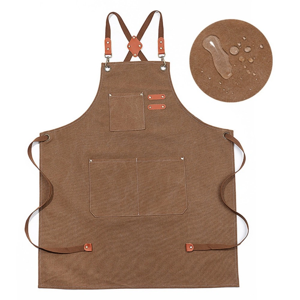 Chef Apron Denim Canvas with Pocket, Gray Adjustable Neck Waiststraps for Kitchen Cooking BBQ Baking Butcher Crafts view 5