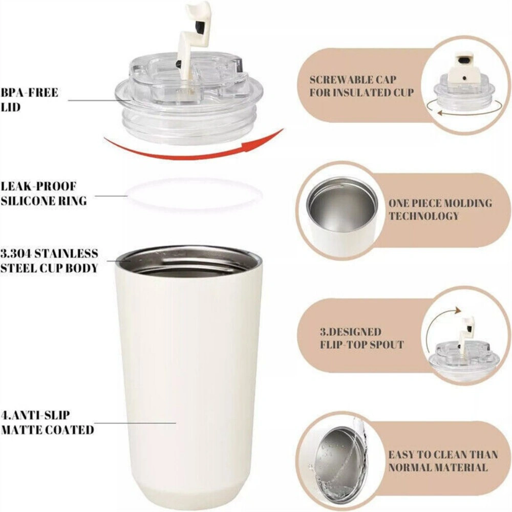 Smeg Insulated Stainless Steel Travel Mug, 12oz Coffee Cup & Water Bottle with Lid, Leak-Proof Thermal Drinkware for On-The-Go - White view 4
