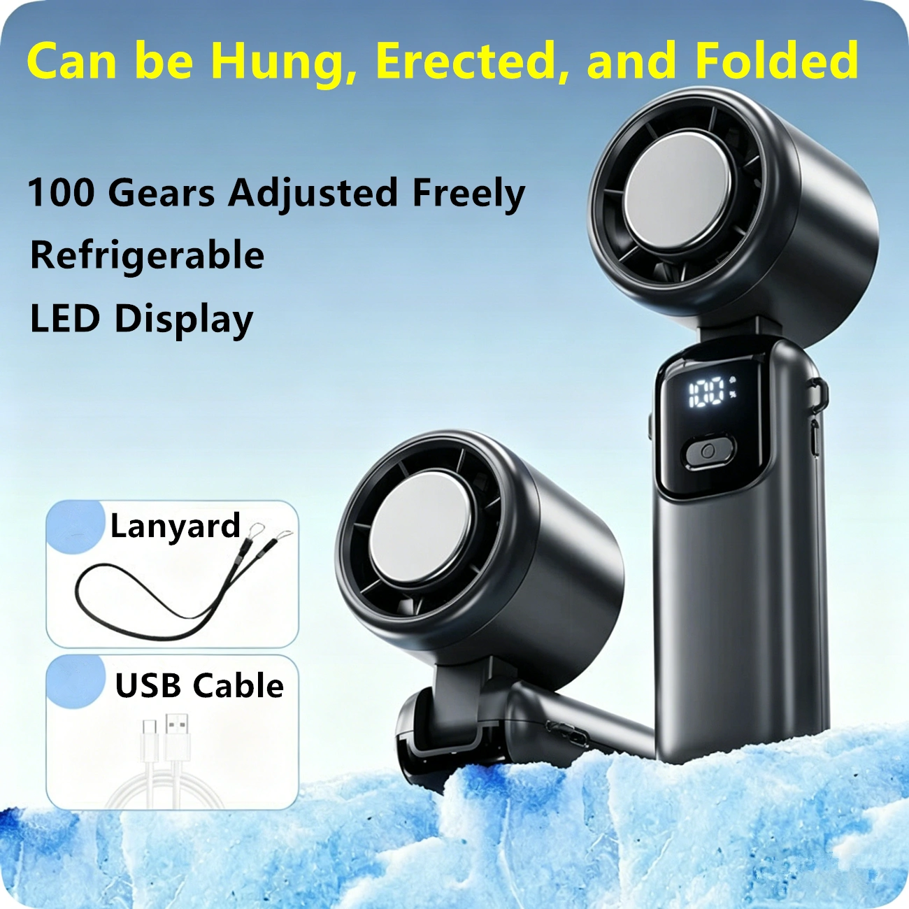 Portable Handheld Mini Turbo Fan In/Outdoor USB Rechargeable Ice Cooling Fans w/LED Display Fan view 10