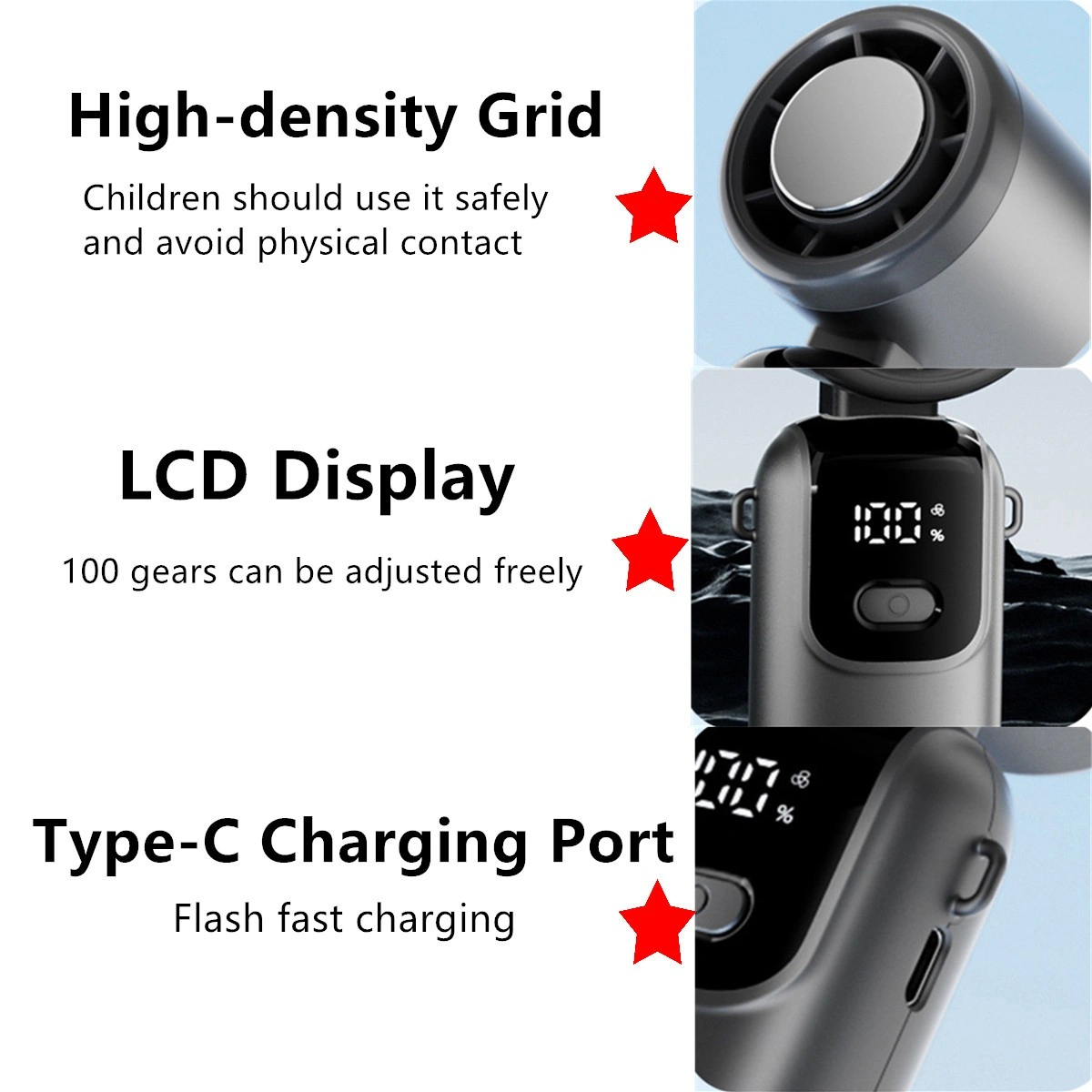 Portable Handheld Mini Turbo Fan In/Outdoor USB Rechargeable Ice Cooling Fans w/LED Display Fan view 2