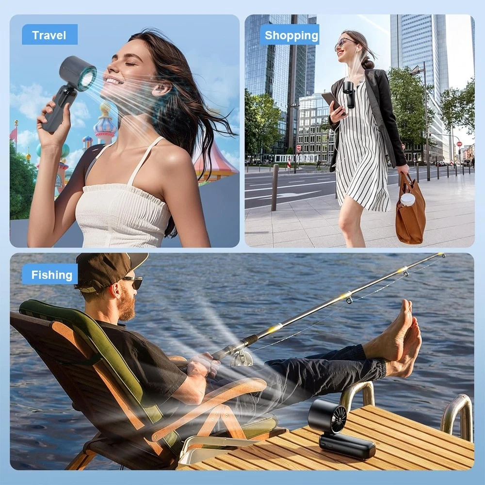 Portable Handheld Mini Turbo Fan In/Outdoor USB Rechargeable Ice Cooling Fans w/LED Display Fan view 9