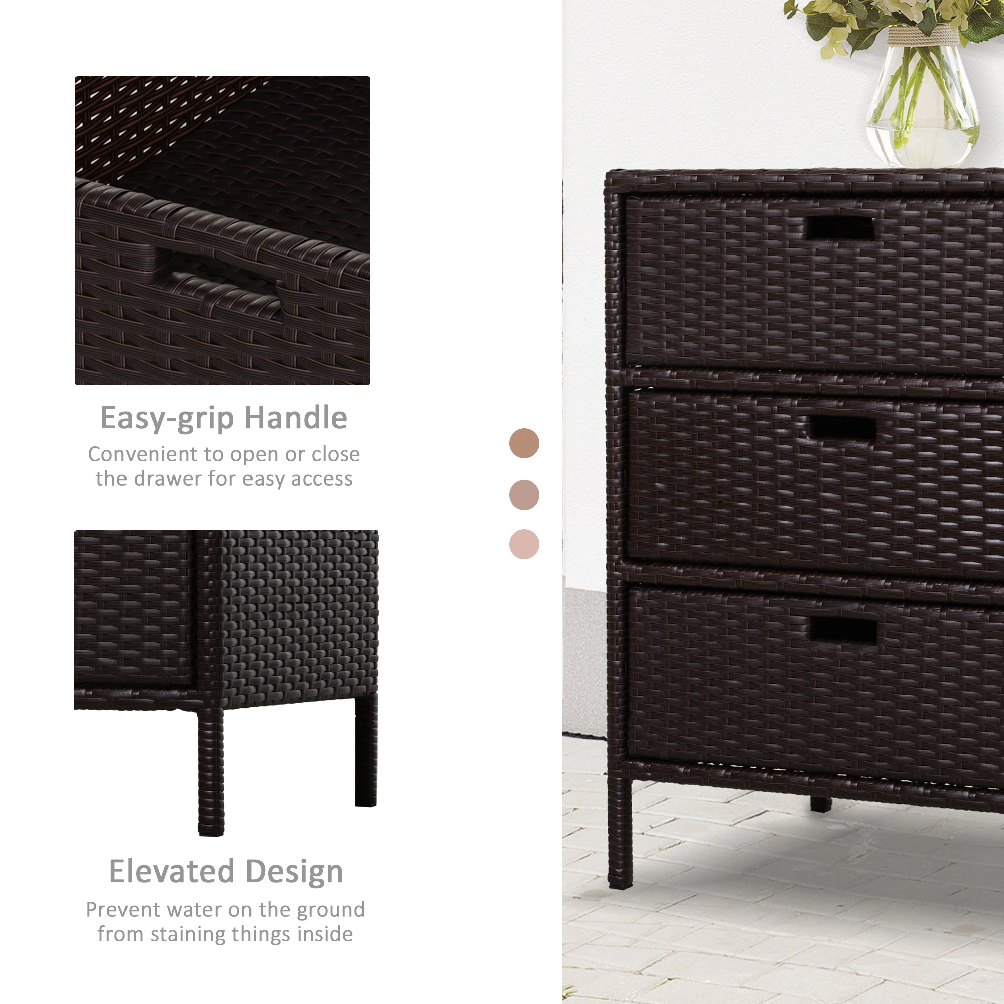 Outdoor Storage Cabinet 3-Drawer Wicker Towel Rack Organizer Poolside Backyard Patio view 2