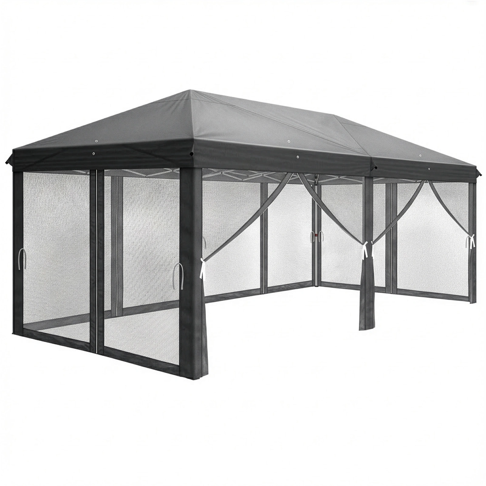10'x20' Pop Up Canopy Tent, 210D Oxford Gazebo w/ 6 Mesh Sidewalls & 6 Zipper Doors, White Powder Coated Iron Frame 28/22mm Legs, Carry Bag, Dark Gray