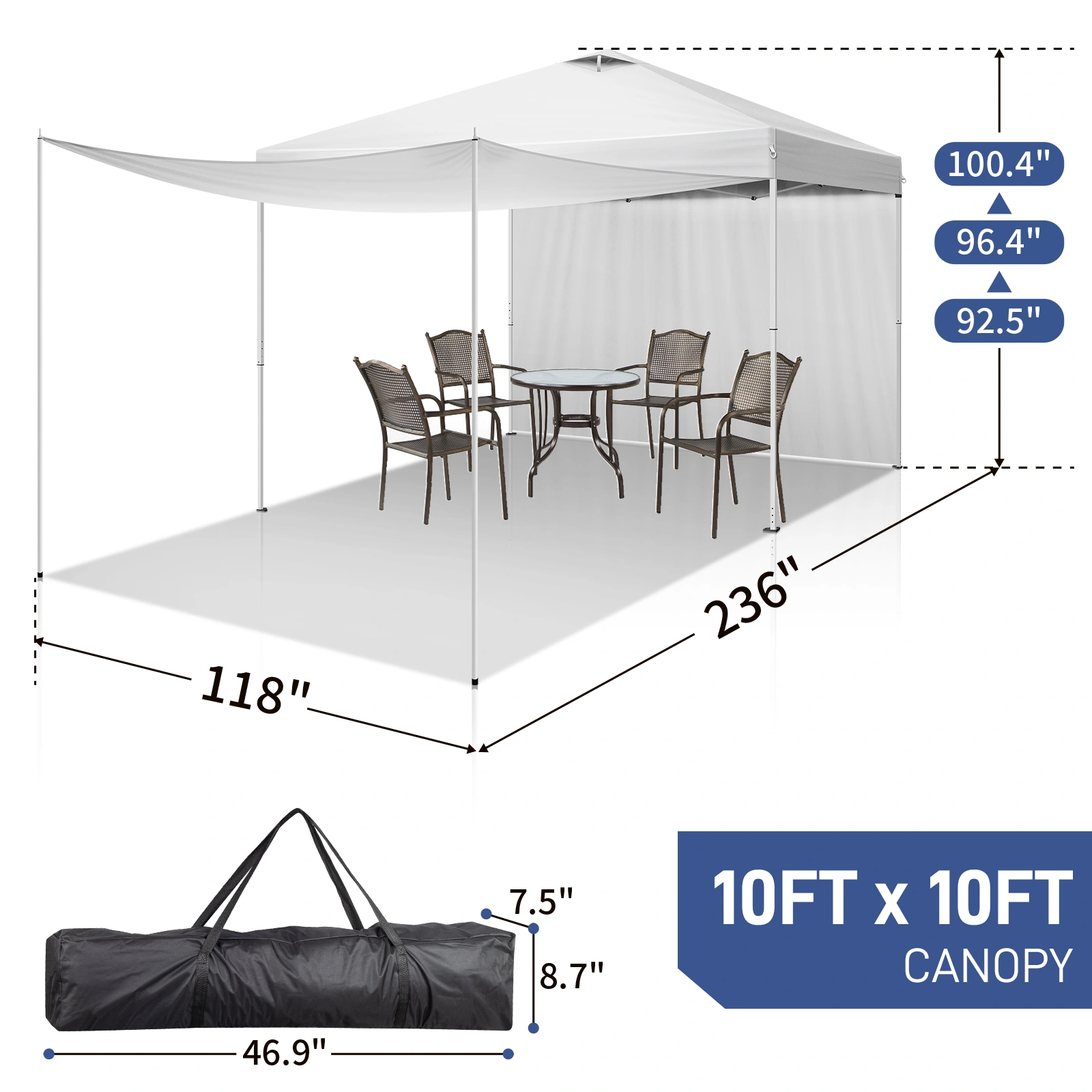 10x10FT Pop Up Canopy Tent with 2 Sidewalls, Outdoor Party Shelter Canopy for Events view 9