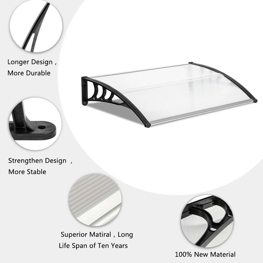 HT-120x80 Door & Window Rain Eaves Canopy - White, Black Bracket view 4