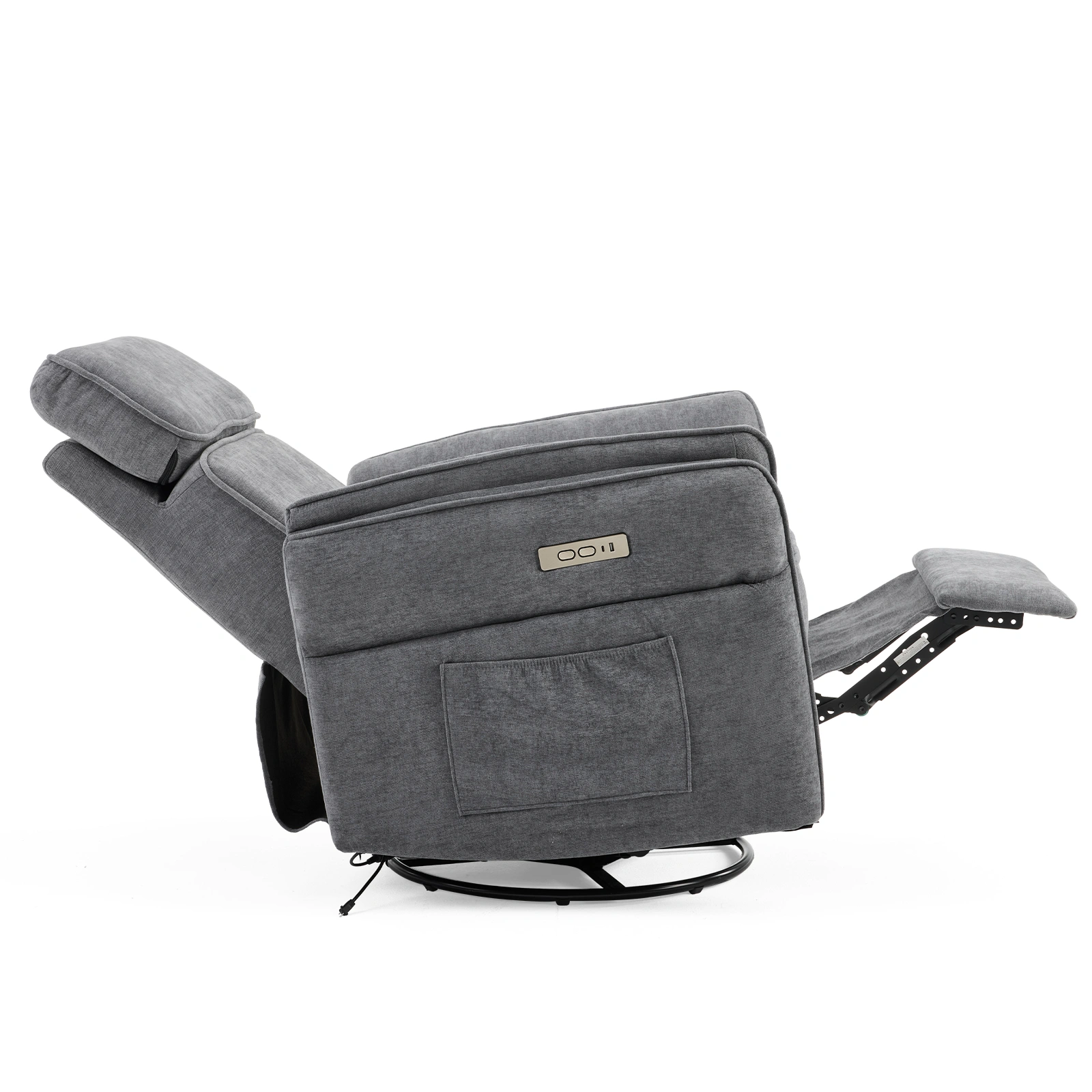 Power Recliner Chair 300° Swivel Rocker Electric Reclining Chair Adjustable Headrest Foldable Armrests 330 Lbs Weight Capacity Chenille Dark Gray Indoor view 6