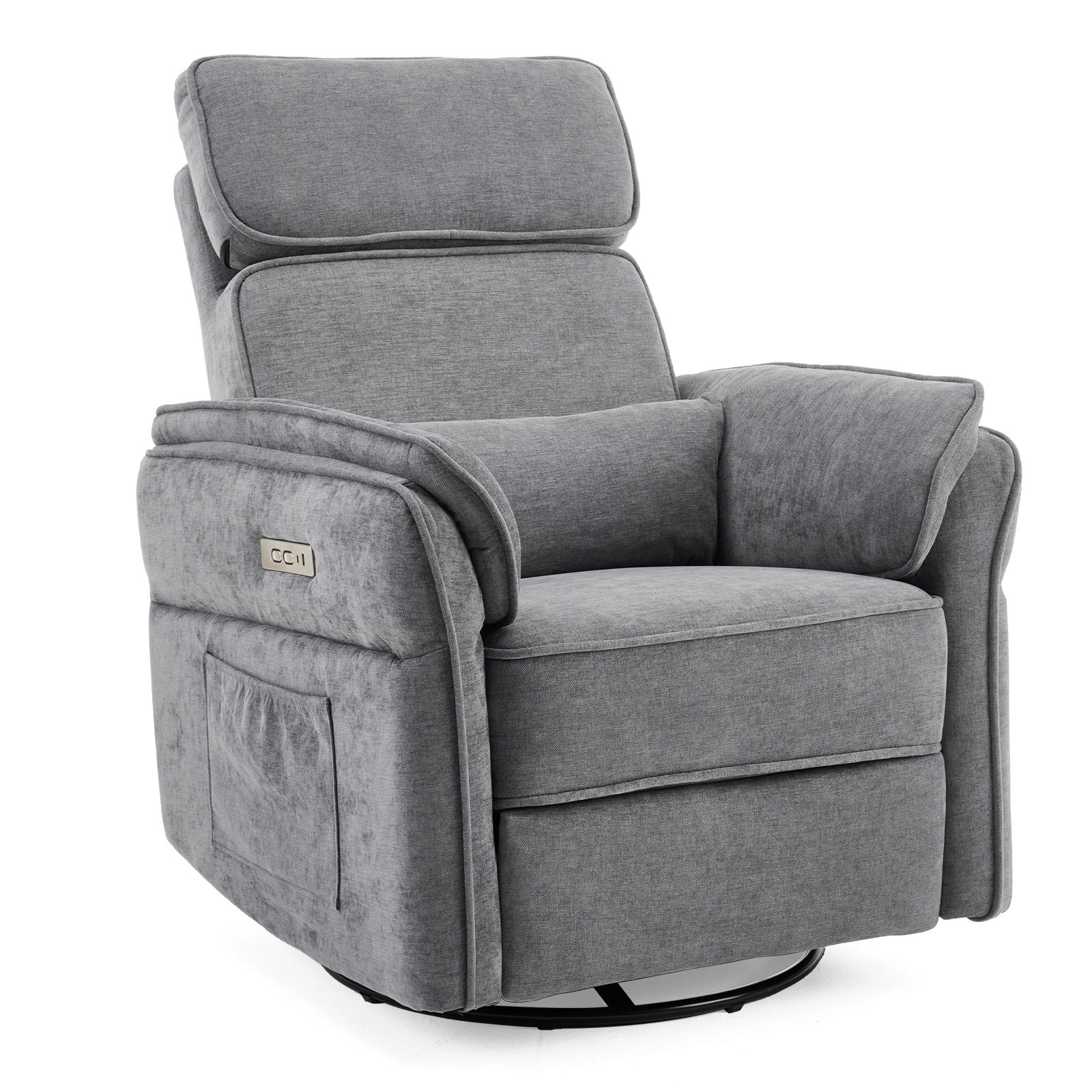 Electric Power Recliner Chair, 300° Swivel Rocker, Adjustable Headrest & Foldable Armrests, 330 Lbs Weight Capacity Indoor Functional Chair with Cushion, Dark Gray Chenille