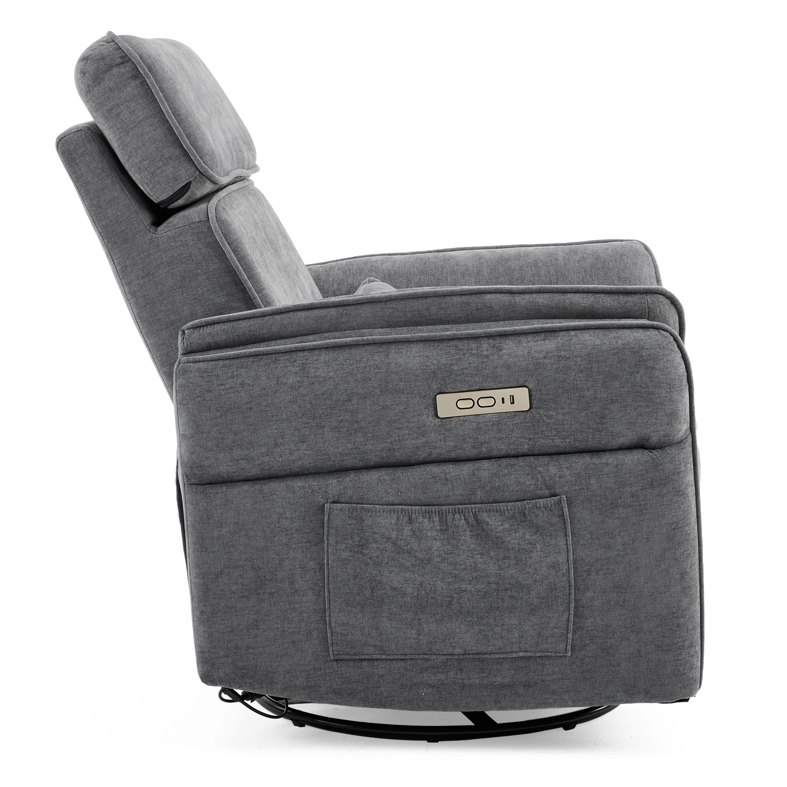 Electric Power Recliner Chair, 300° Swivel Rocker, Adjustable Headrest & Foldable Armrests, 330 Lbs Weight Capacity Indoor Functional Chair with Cushion, Dark Gray Chenille view 3