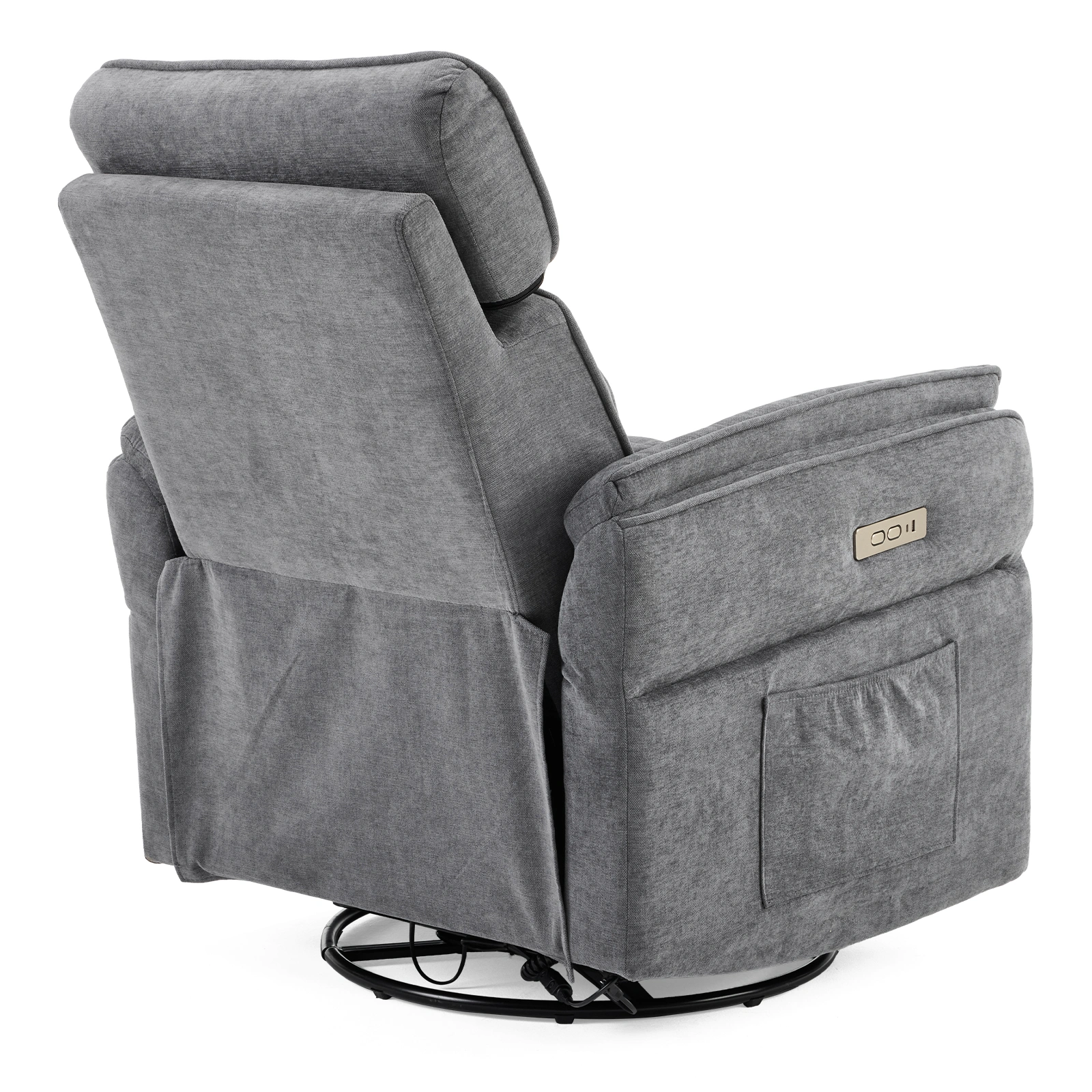 Electric Power Recliner Chair, 300° Swivel Rocker, Adjustable Headrest & Foldable Armrests, 330 Lbs Weight Capacity Indoor Functional Chair with Cushion, Dark Gray Chenille view 4