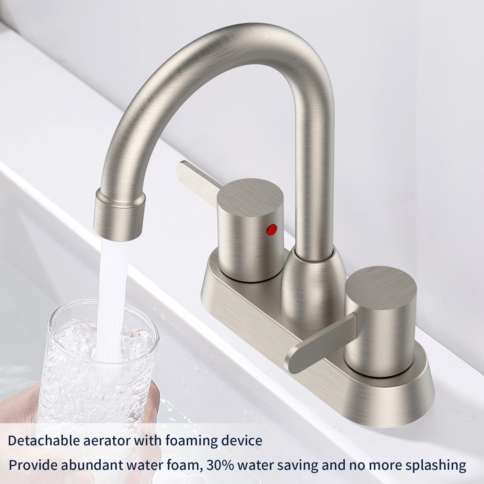 2 Handles Bathroom Sink Faucet, Brushed Nickel Centerset RV Bathroom Faucets for 3 Hole [pop-up drain and hose not included][Unable ship on weekends, TK/TEMU only for pickup, only TX10643 warehouse supports GOFO] view 4