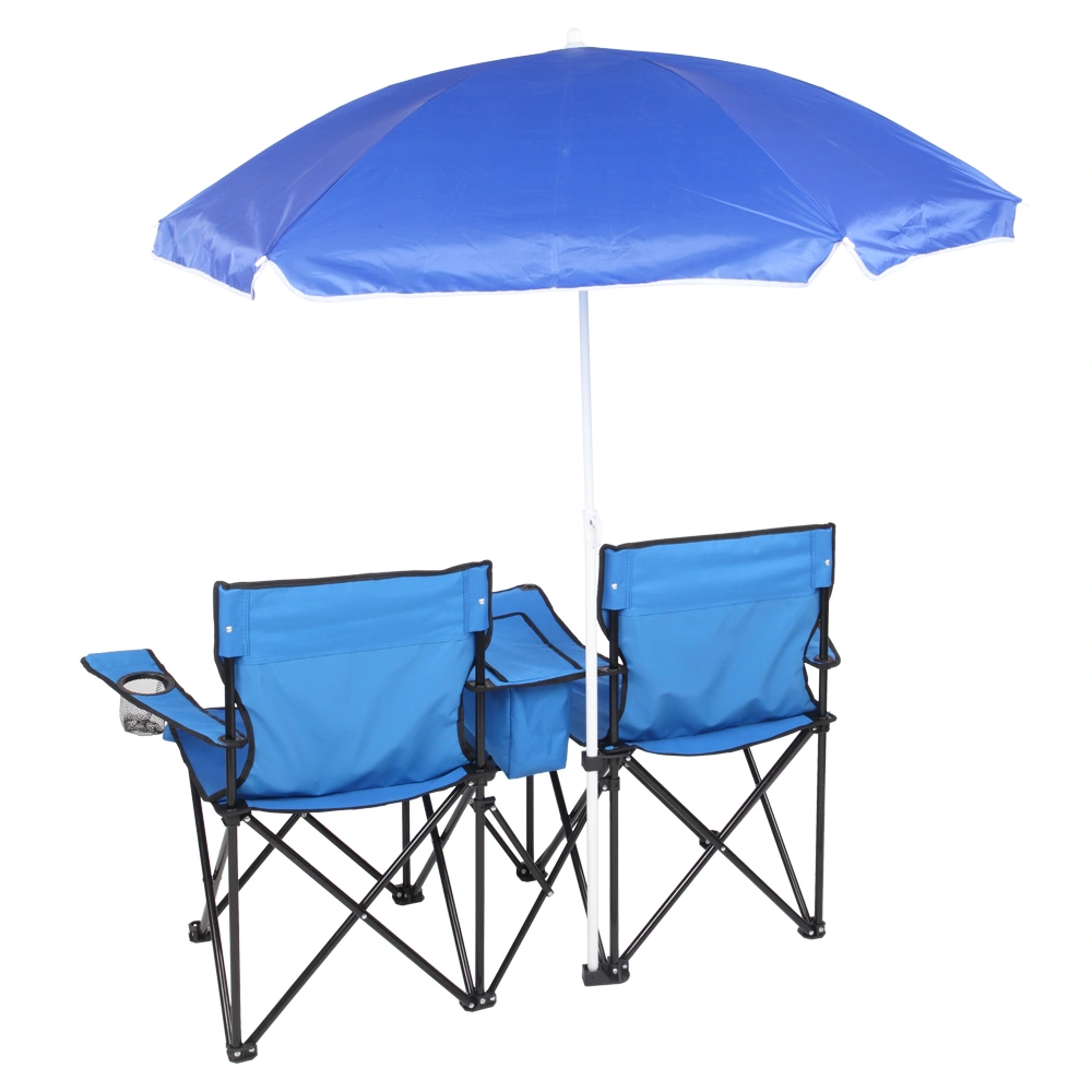 Portable Outdoor 2-Seat Folding Chair with Removable Sun Umbrella Blue view 16