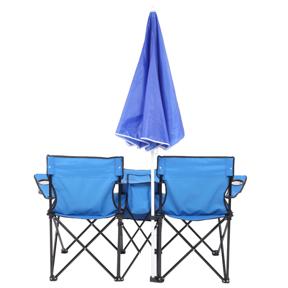 Portable Outdoor 2-Seat Folding Chair with Removable Sun Umbrella Blue view 18