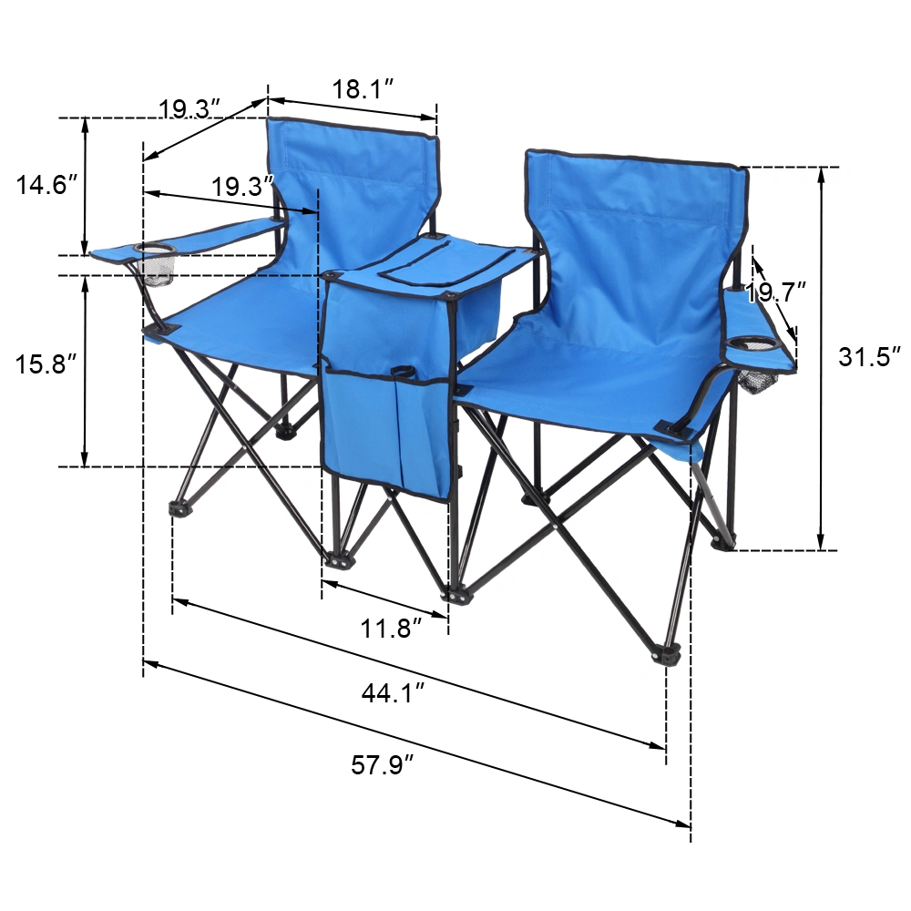 Portable Outdoor 2-Seat Folding Chair with Removable Sun Umbrella Blue view 39