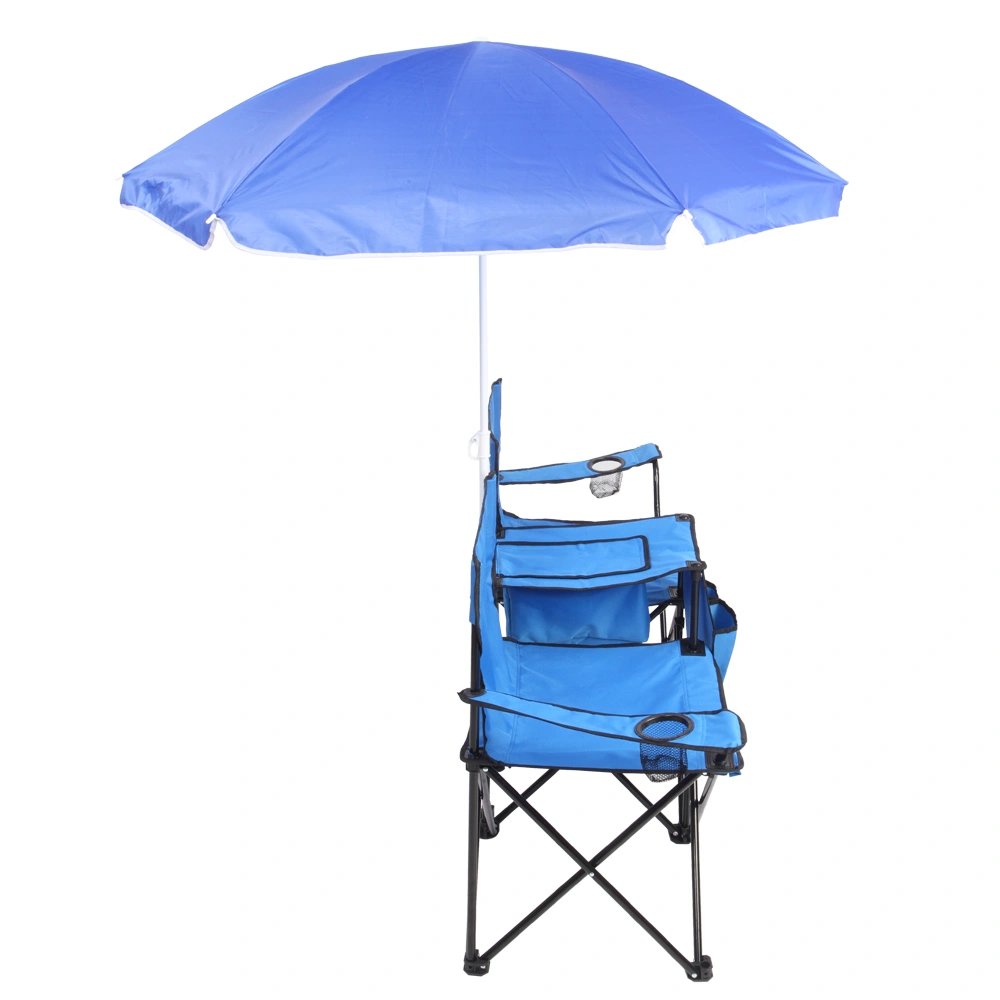Portable Outdoor 2-Seat Folding Chair with Removable Sun Umbrella Blue view 8