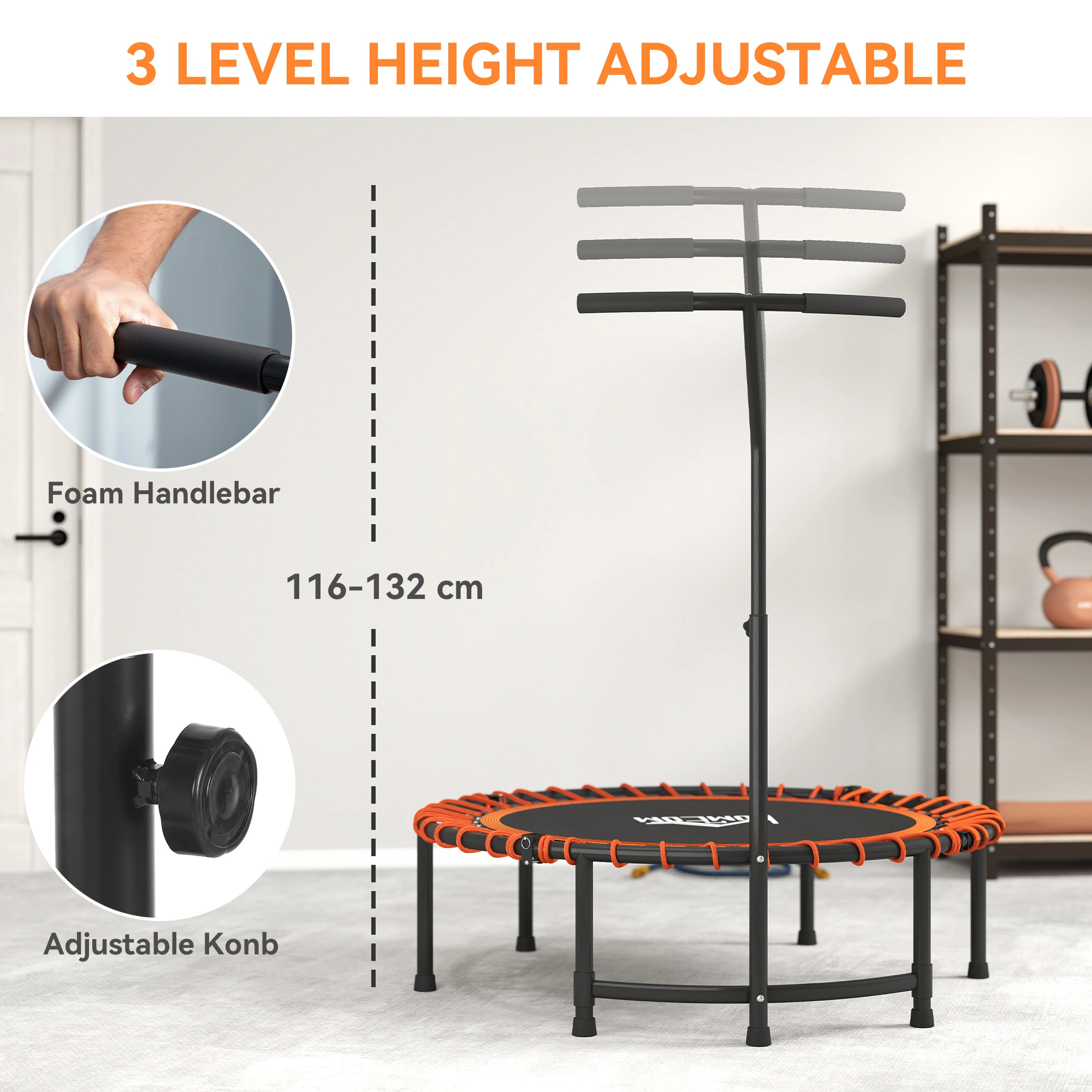 Mini Exercise Trampoline with Handle, Folding Fitness Rebounder Bounce Bed for Home Gym view 2