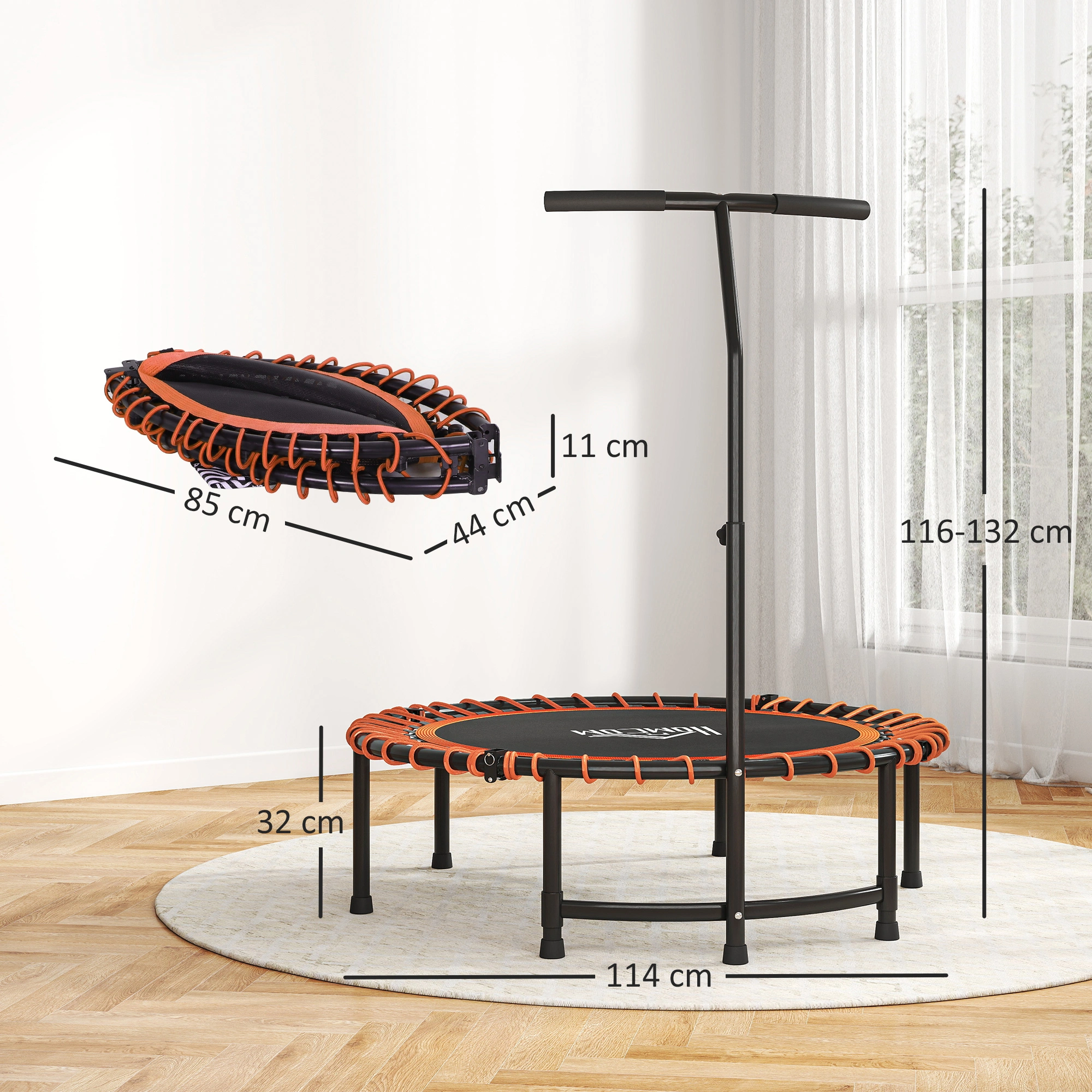 Mini Exercise Trampoline with Handle, Folding Fitness Rebounder Bounce Bed for Home Gym view 5