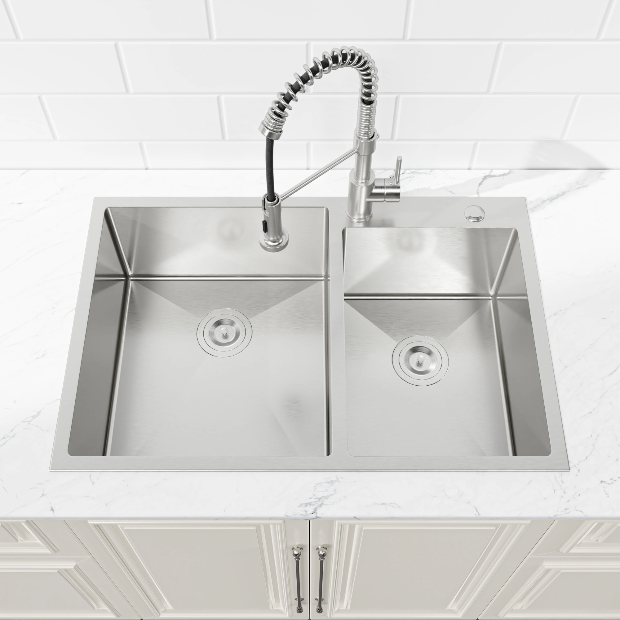 33x19 Inch Double Bowl Kitchen Sink, Handmade Overmount Undermount Stainless Steel Sink, Dark Gray, Fits 33 Inch Cabinet, Sink Only view 2