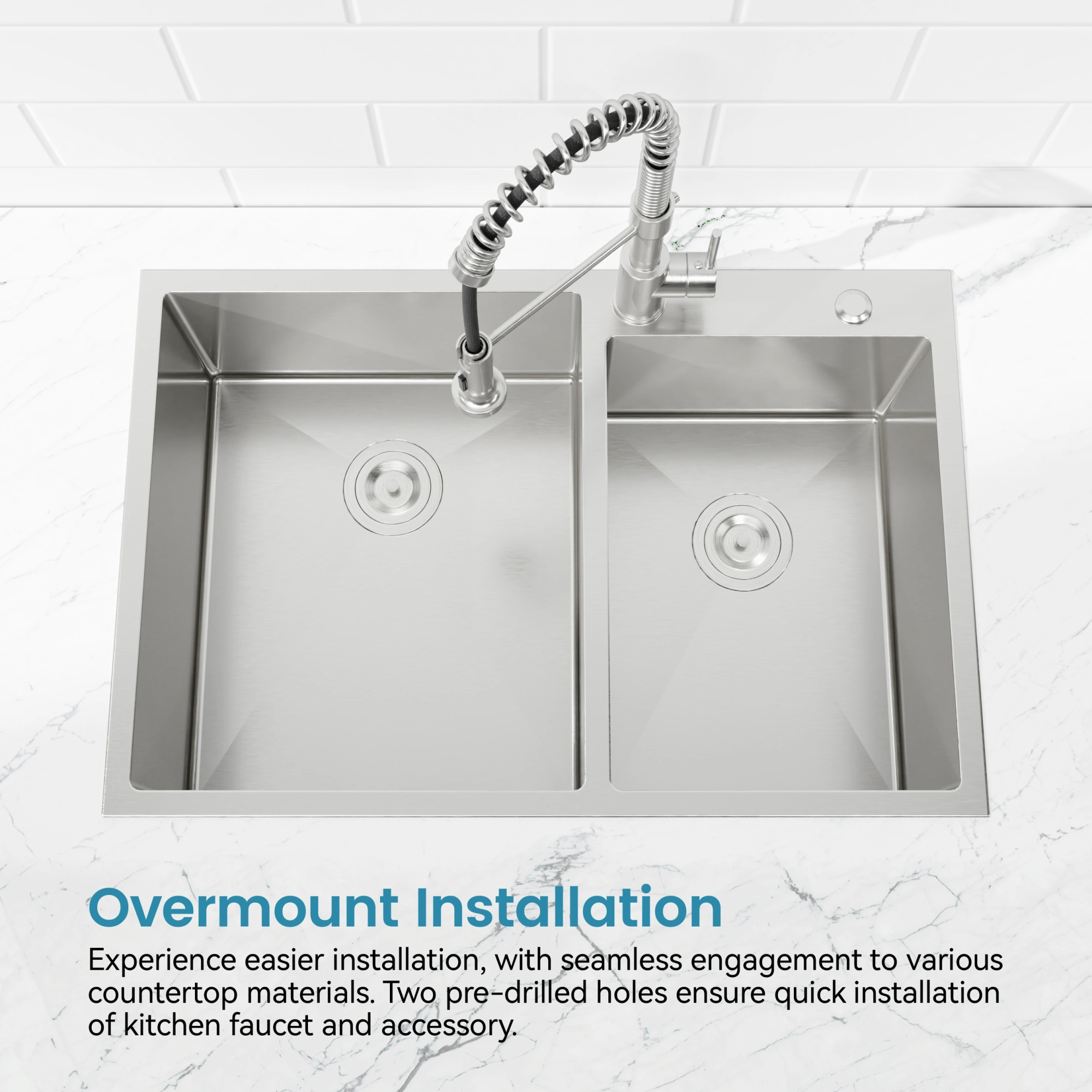 33x19 Inch Double Bowl Kitchen Sink, Handmade Overmount Undermount Stainless Steel Sink, Dark Gray, Fits 33 Inch Cabinet, Sink Only view 6