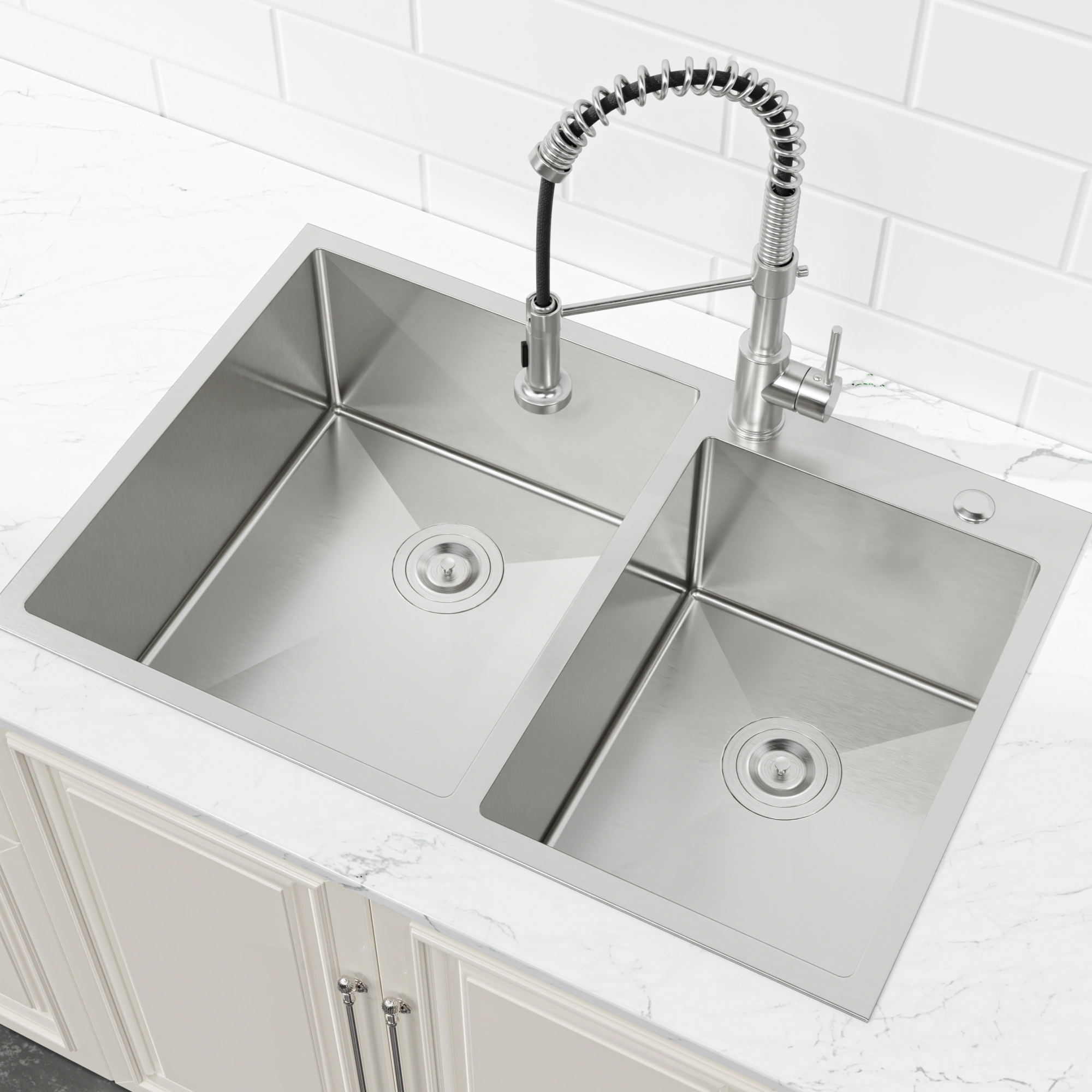 33x19 Inch Double Bowl Kitchen Sink, Handmade Overmount Undermount Stainless Steel Sink, Dark Gray, Fits 33 Inch Cabinet, Sink Only view 8