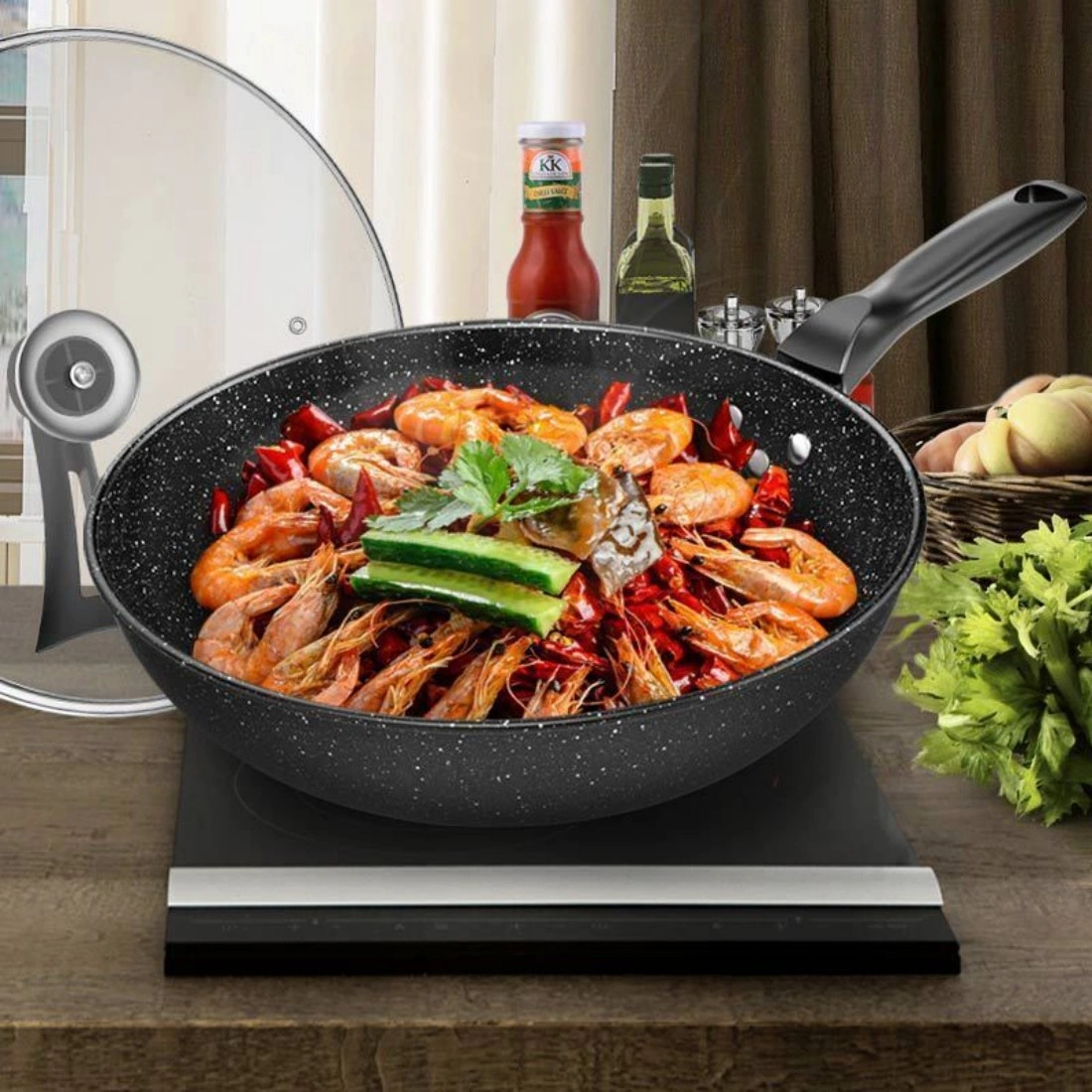 30CM Granite Non-Stick Frying Pan, Skillet Saute Pan with Tempered Glass Lid, Induction Compatible Cookware, 12-Inch view 3