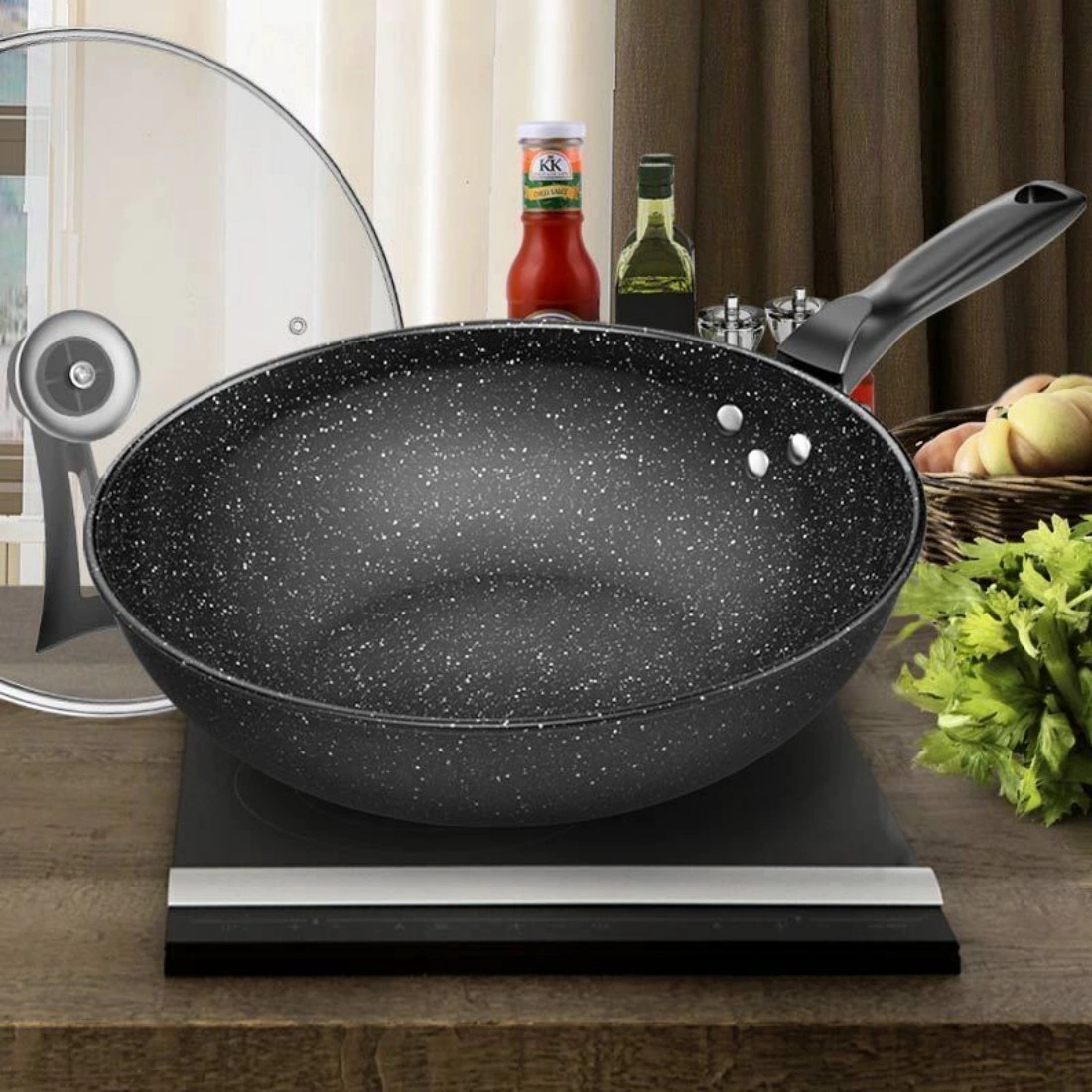 30CM Granite Non-Stick Frying Pan, Skillet Saute Pan with Tempered Glass Lid, Induction Compatible Cookware, 12-Inch view 5