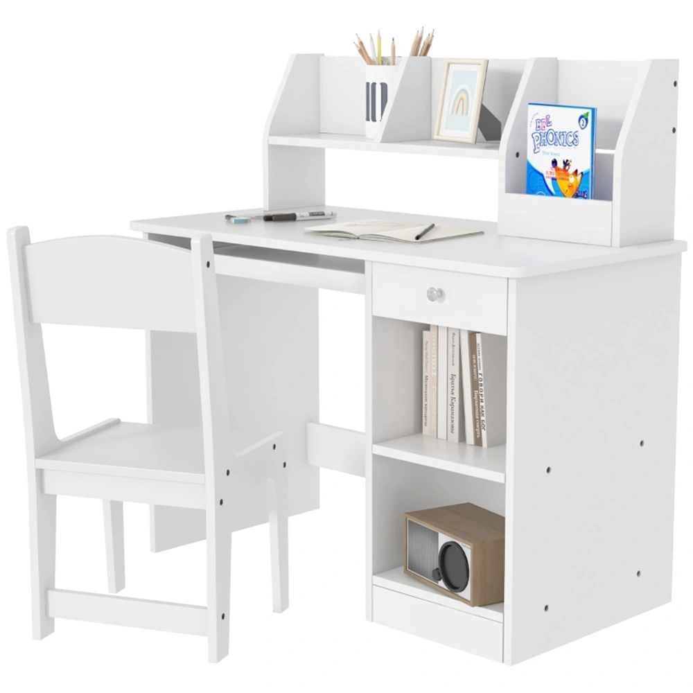 Kids Desk and Chair Set Adjustable Height MDF Wood Study Table with 360 Swivel Chair for Home School Office